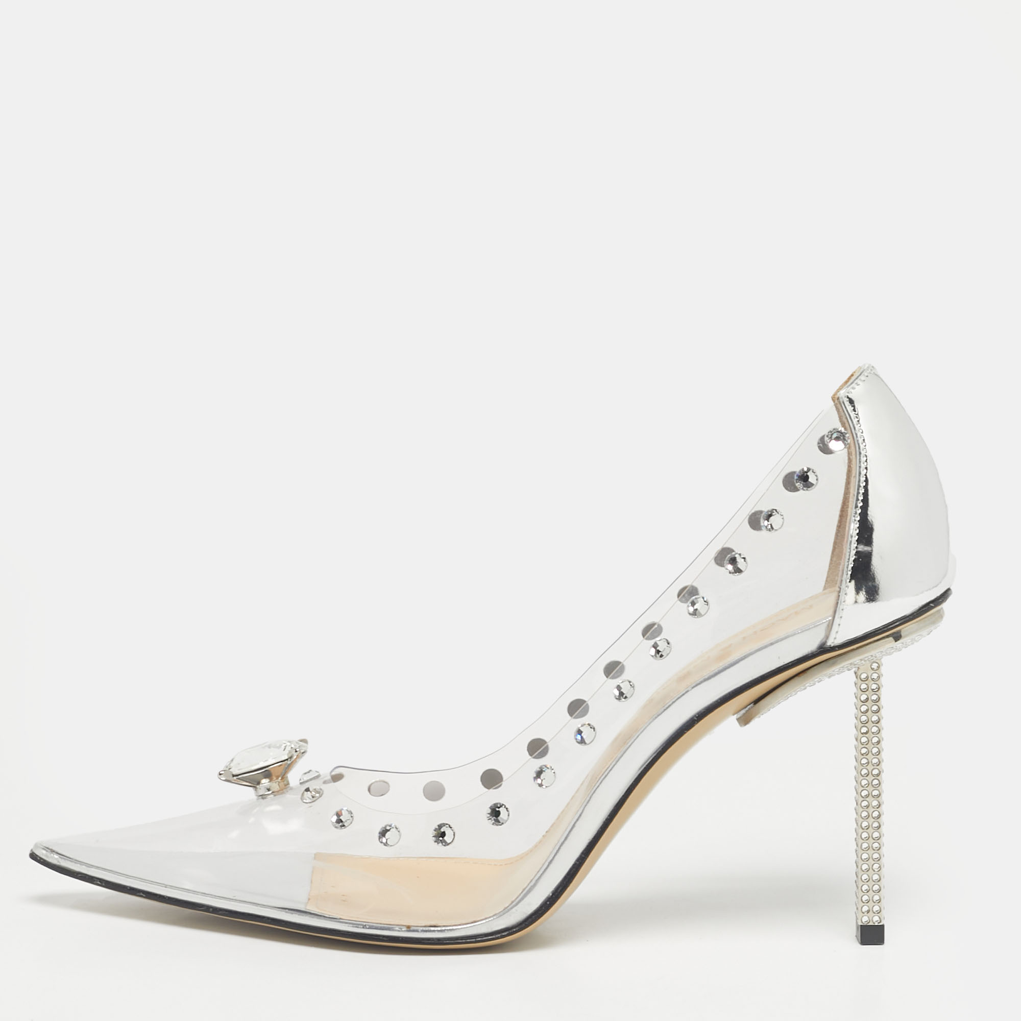 Pre-owned Mach&mach Transparent Pvc And Leather Diamond Dreams Pumps Size 38