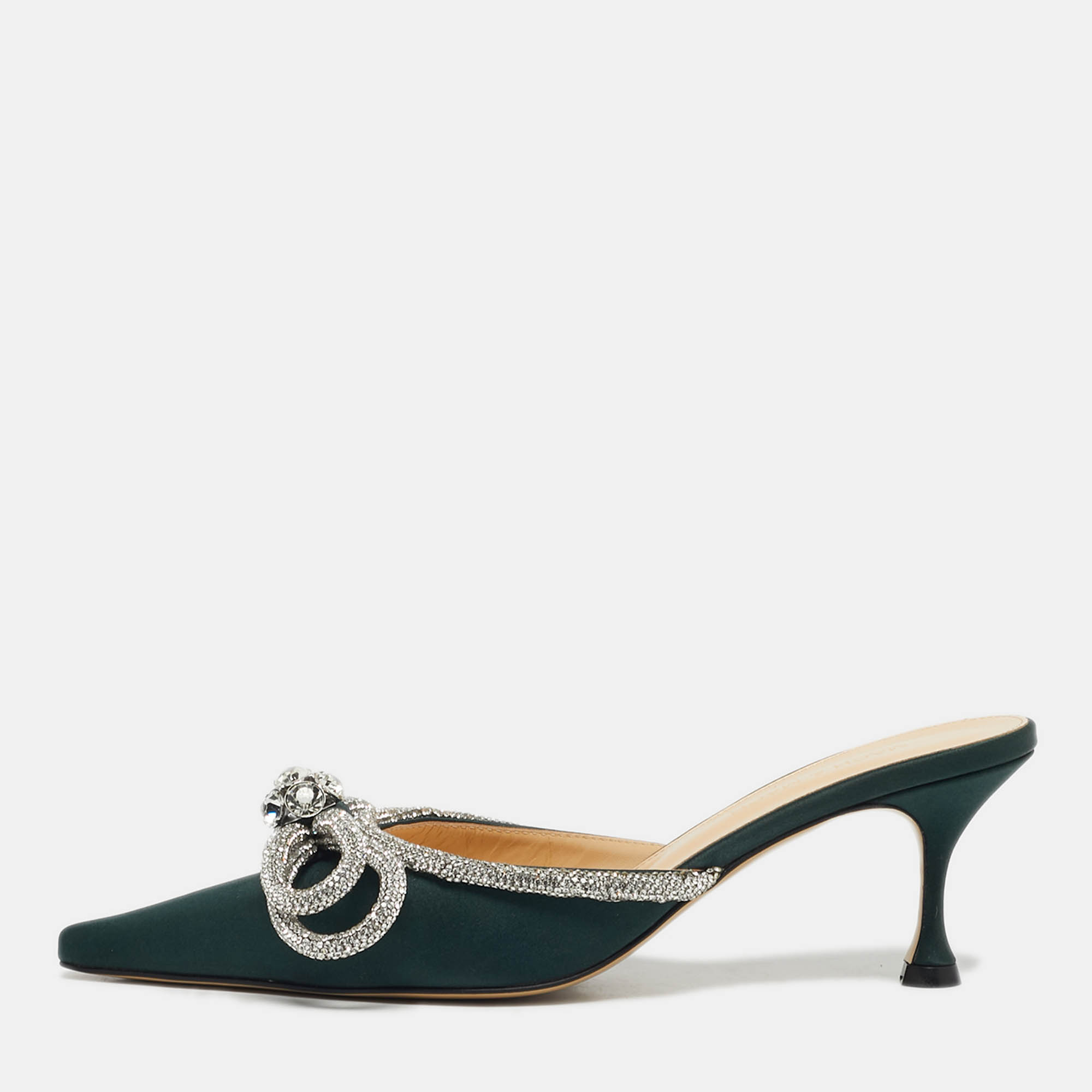 Pre-owned Mach&mach Double Bow Size 37 Green Pvc Mules
