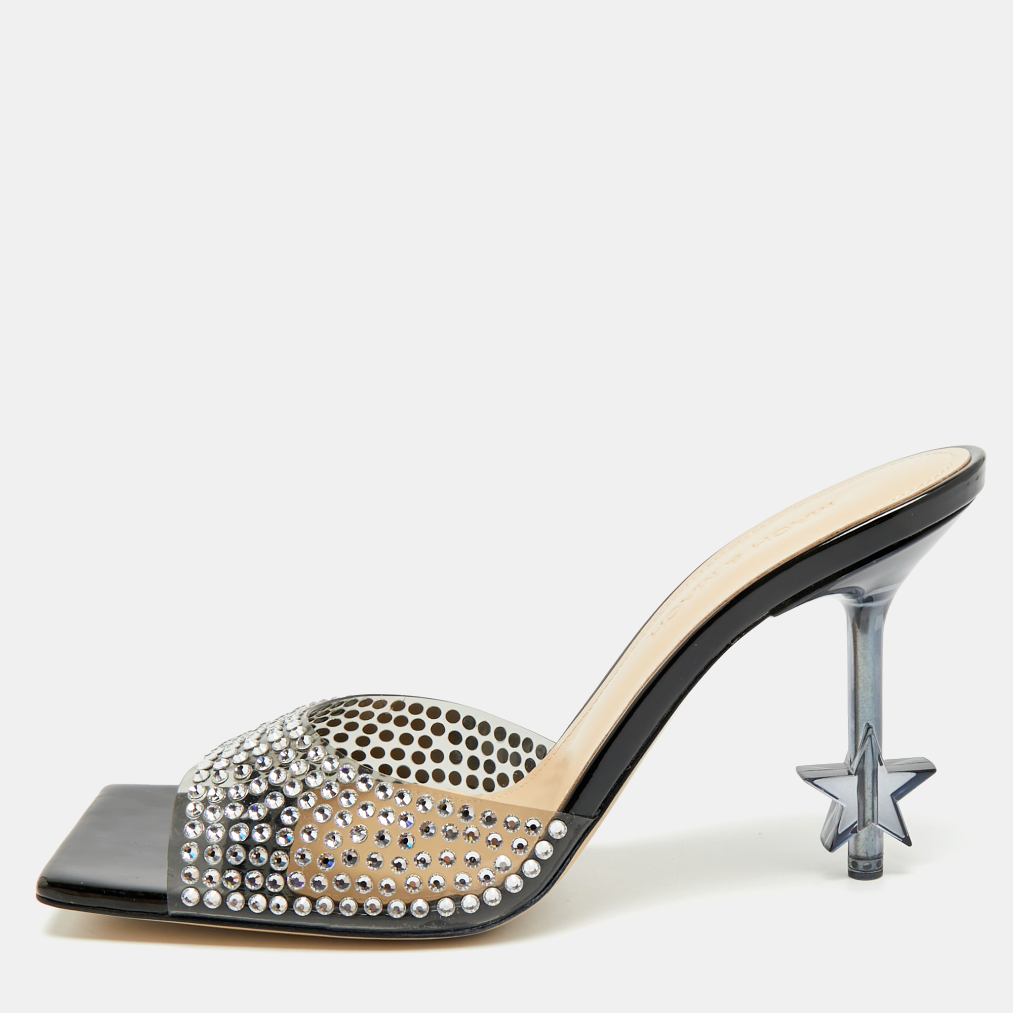 

Mach & Mach Star Crystal Embellished Size  Black PVC Slide Sandals