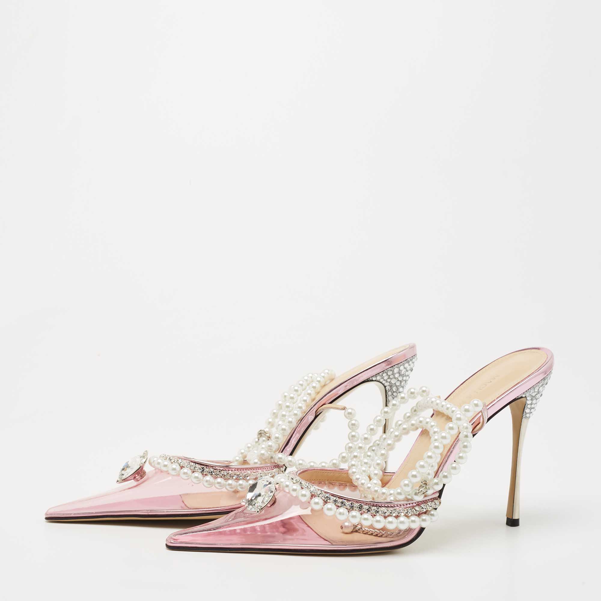 

Mach & Mach Pink PVC Diamond of Elizabeth Ankle Wrap Pumps Size