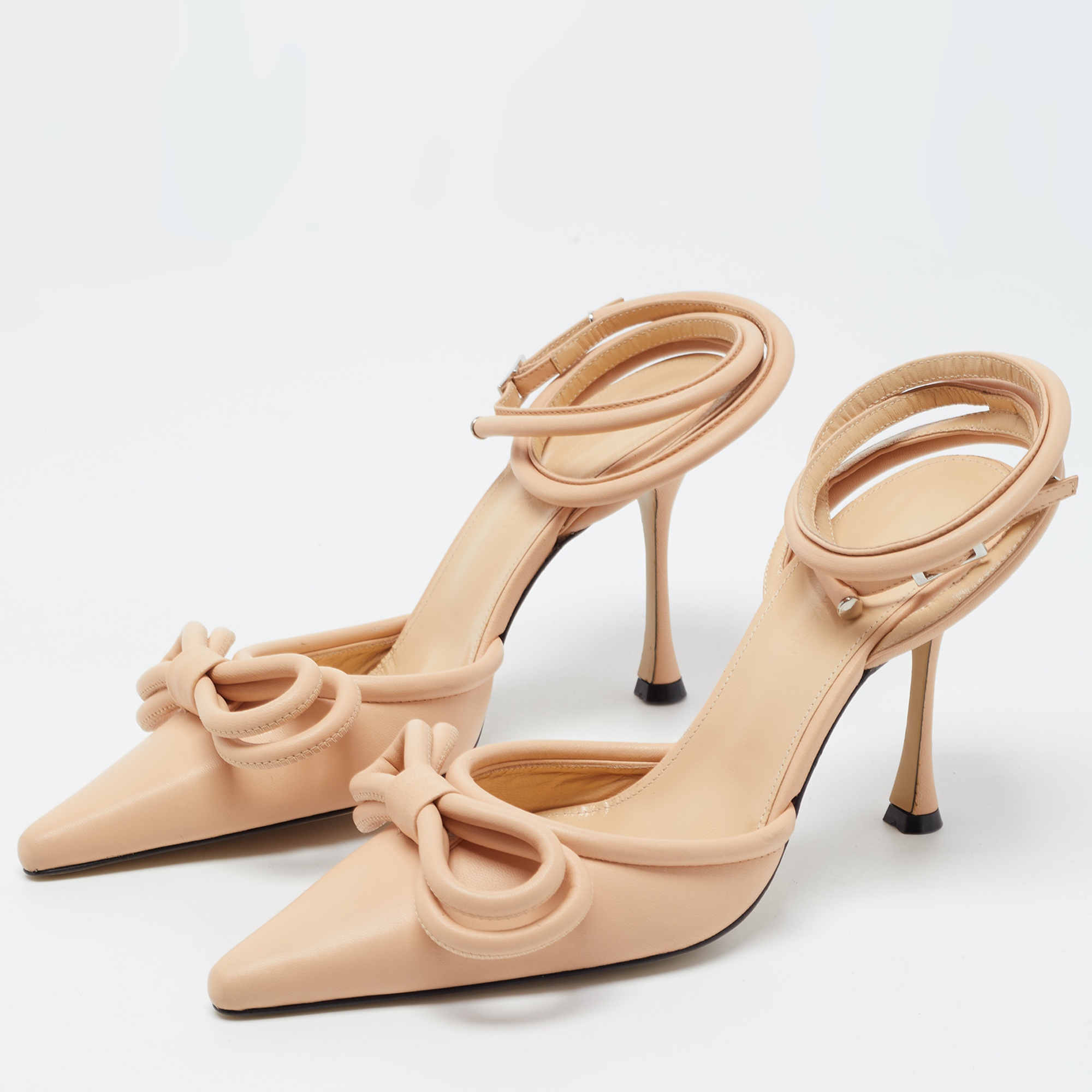 

Mach & Mach Beige Leather Double Bow Ankle Strap Pumps Size