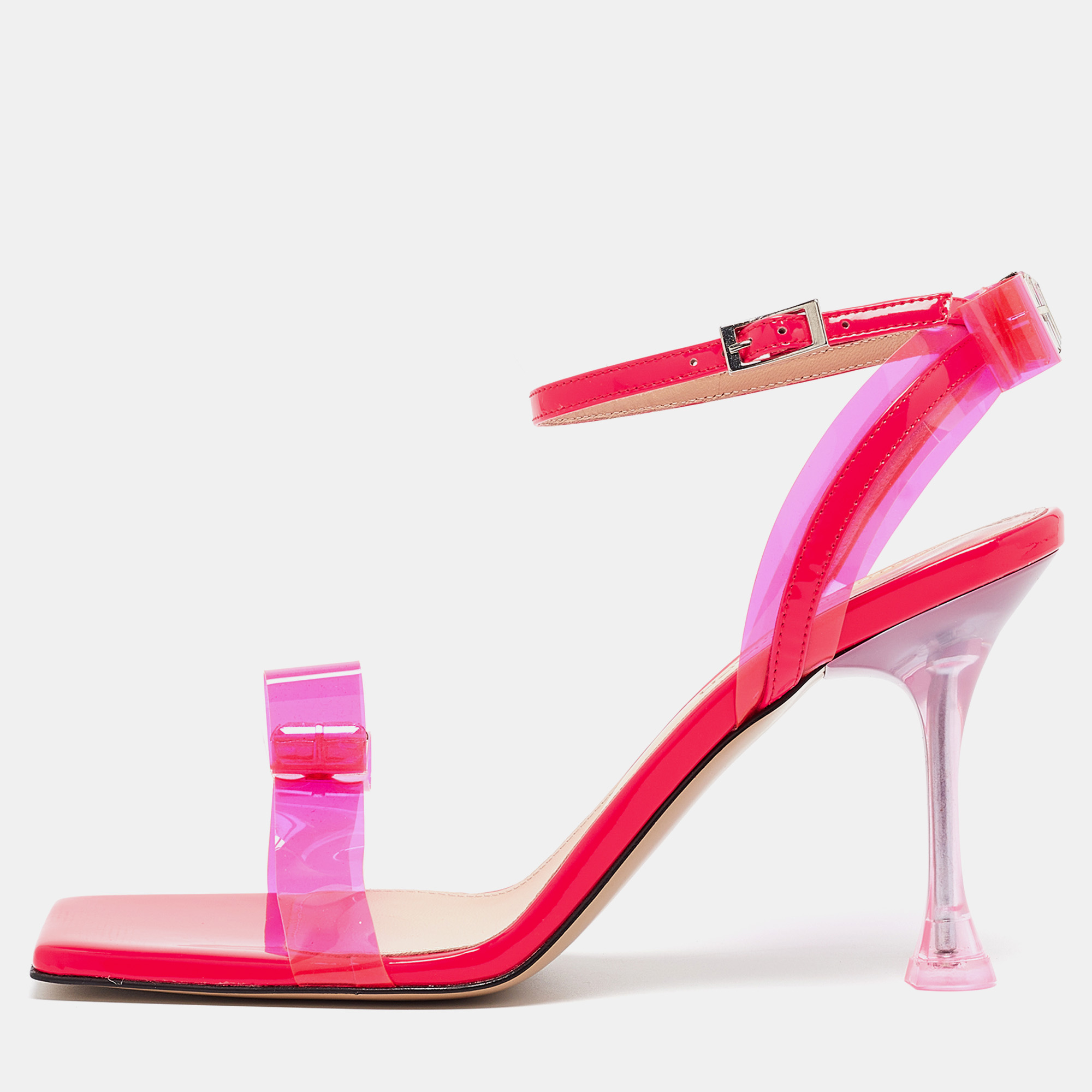 

Mach & Mach Pink PVC and Patent French Bow Square Toe Sandals Size