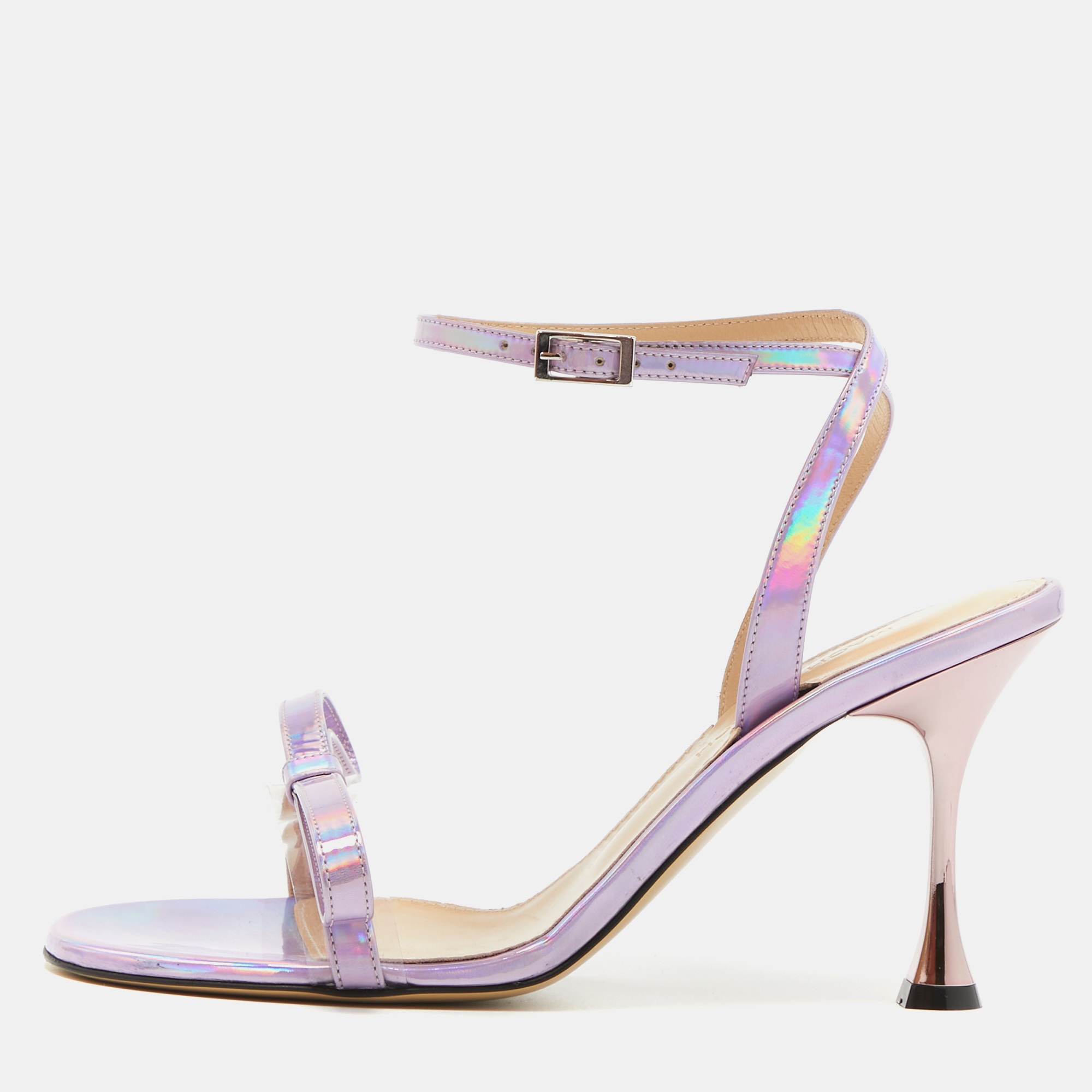 

Mach & Mach Purple Iridescent Leather French Bow Sandals Size
