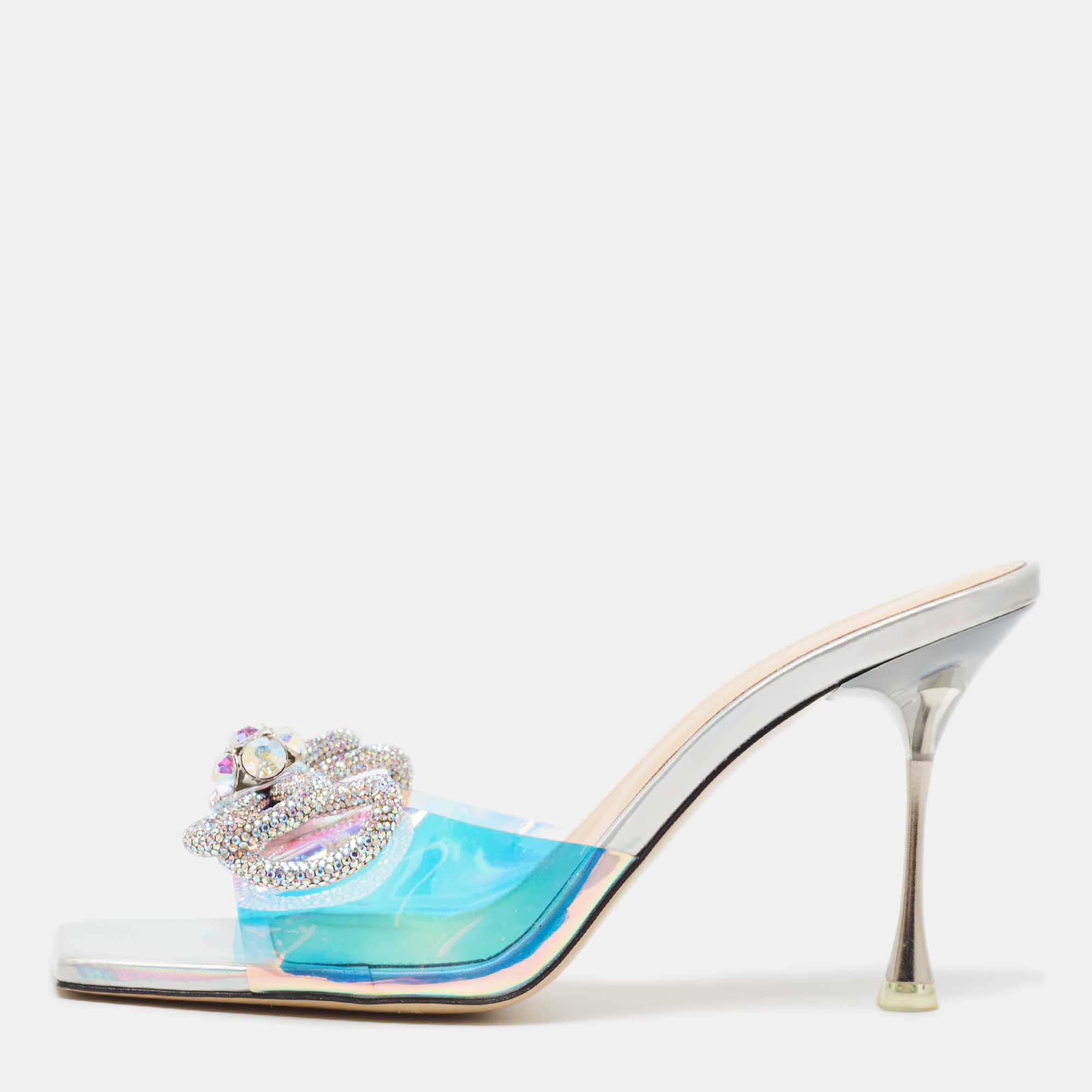 

Mach & Mach Iridescent PVC Crystal Embellished Slide Sandals Size, Transparent