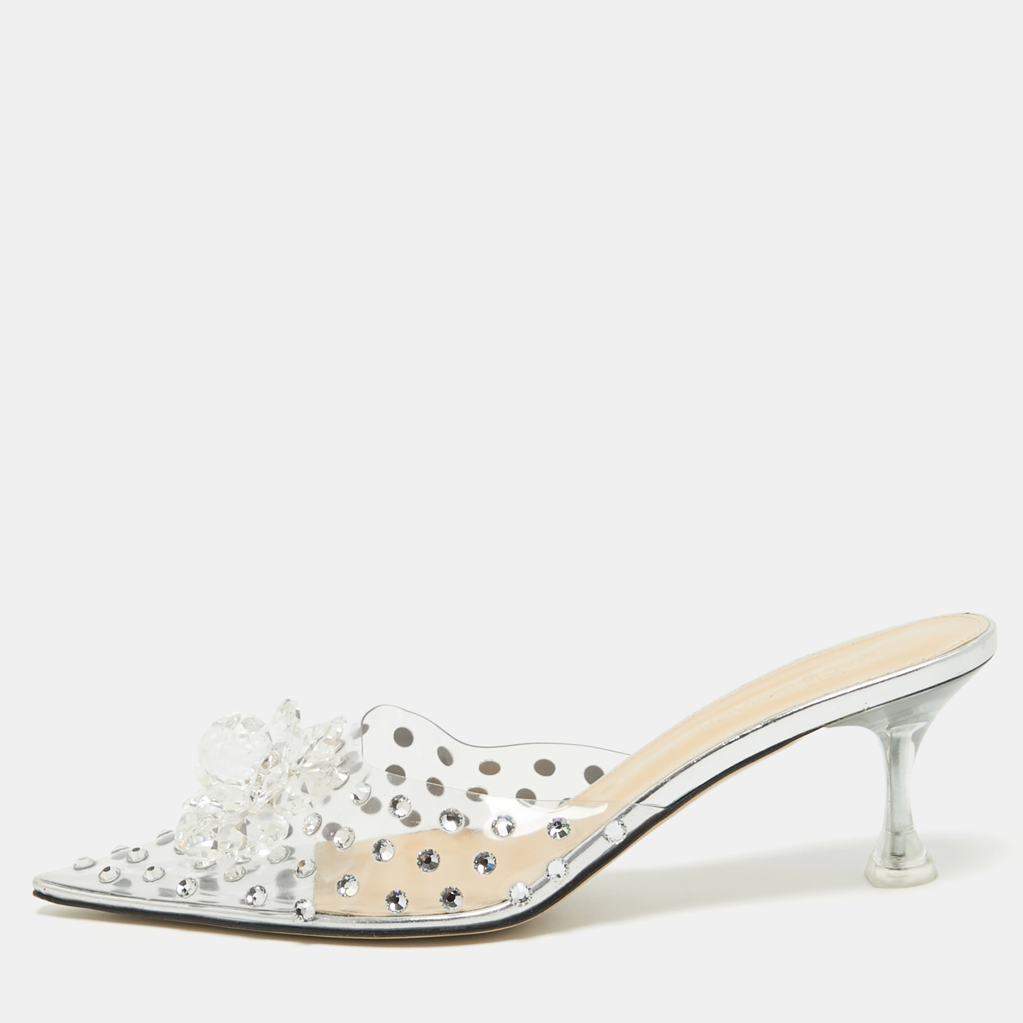 

Mach & Mach Transparent PVC Crystal Embellished Mules Size