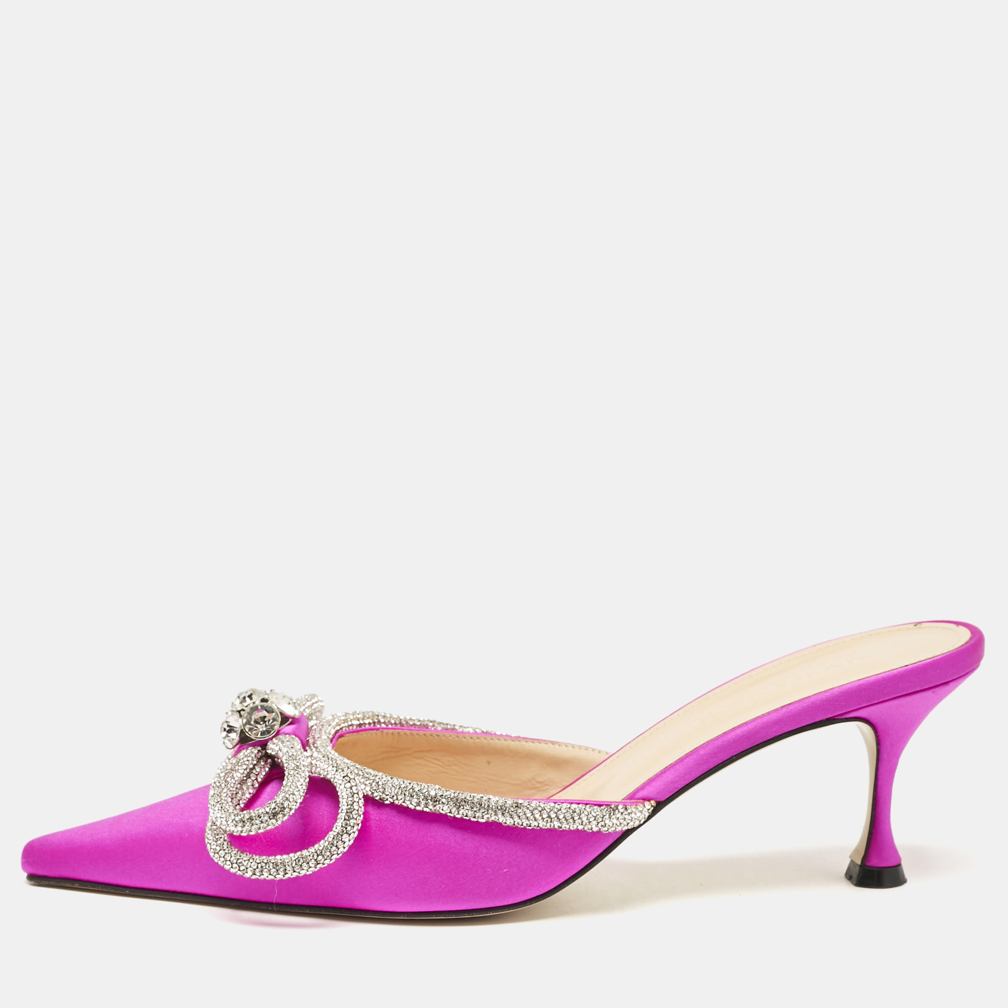 

Mach & Mach Fuschia Satin Crystal Embellished Double Bow Mules Size, Pink