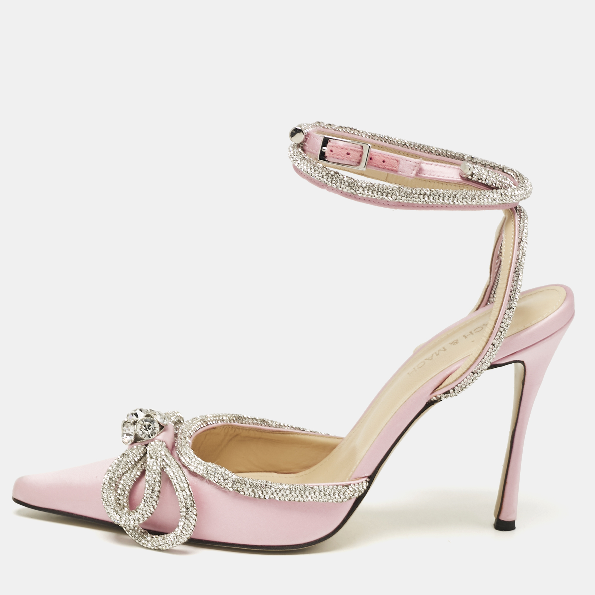 

Mach & Mach Pink Satin Crystal Embellished Ankle Strap Sandals Size