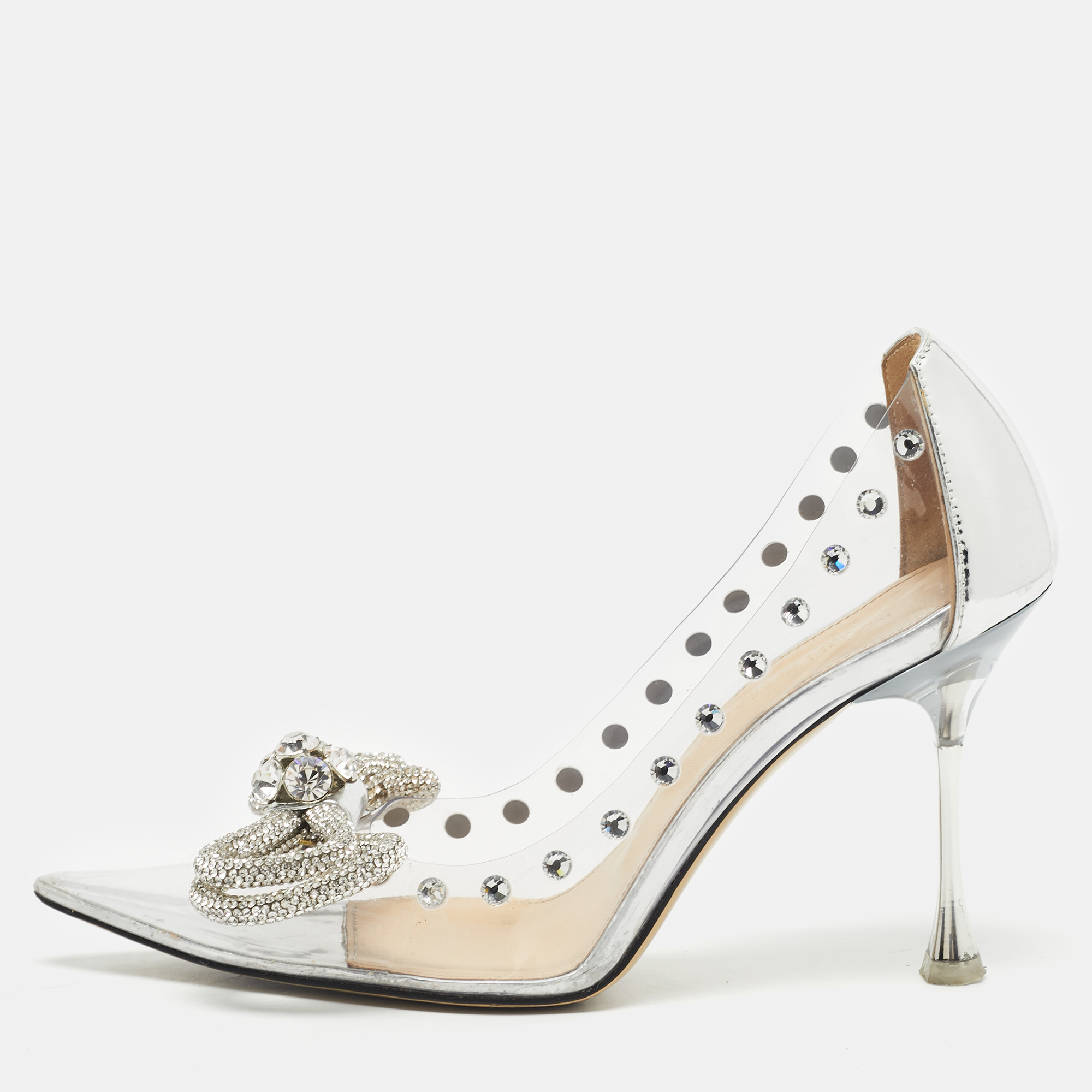 

Mach & Mach Silver Patent Leather and PVC Double Bow Pumps Size