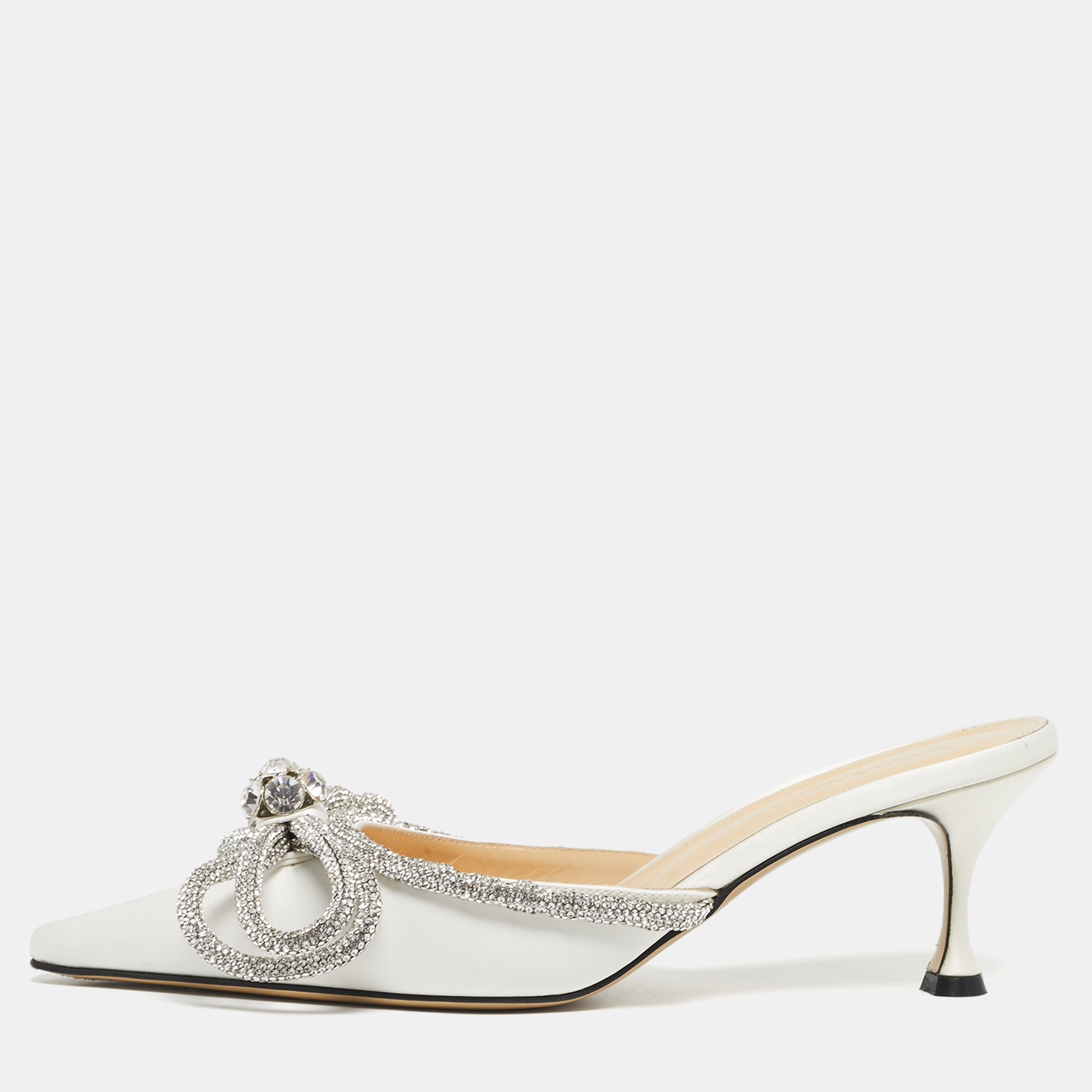 Pre-owned Mach&mach White Satin Double Bow Heel Mules Size 39