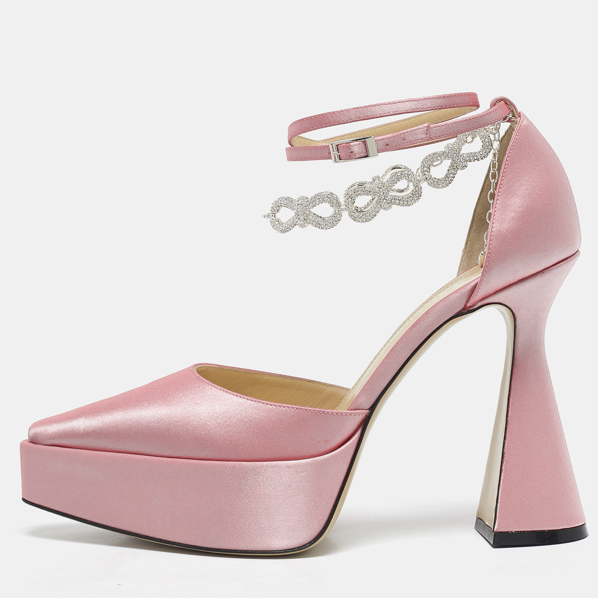 

Mach & Mach Light Pink Satin Bow Chain Platform Pumps Size