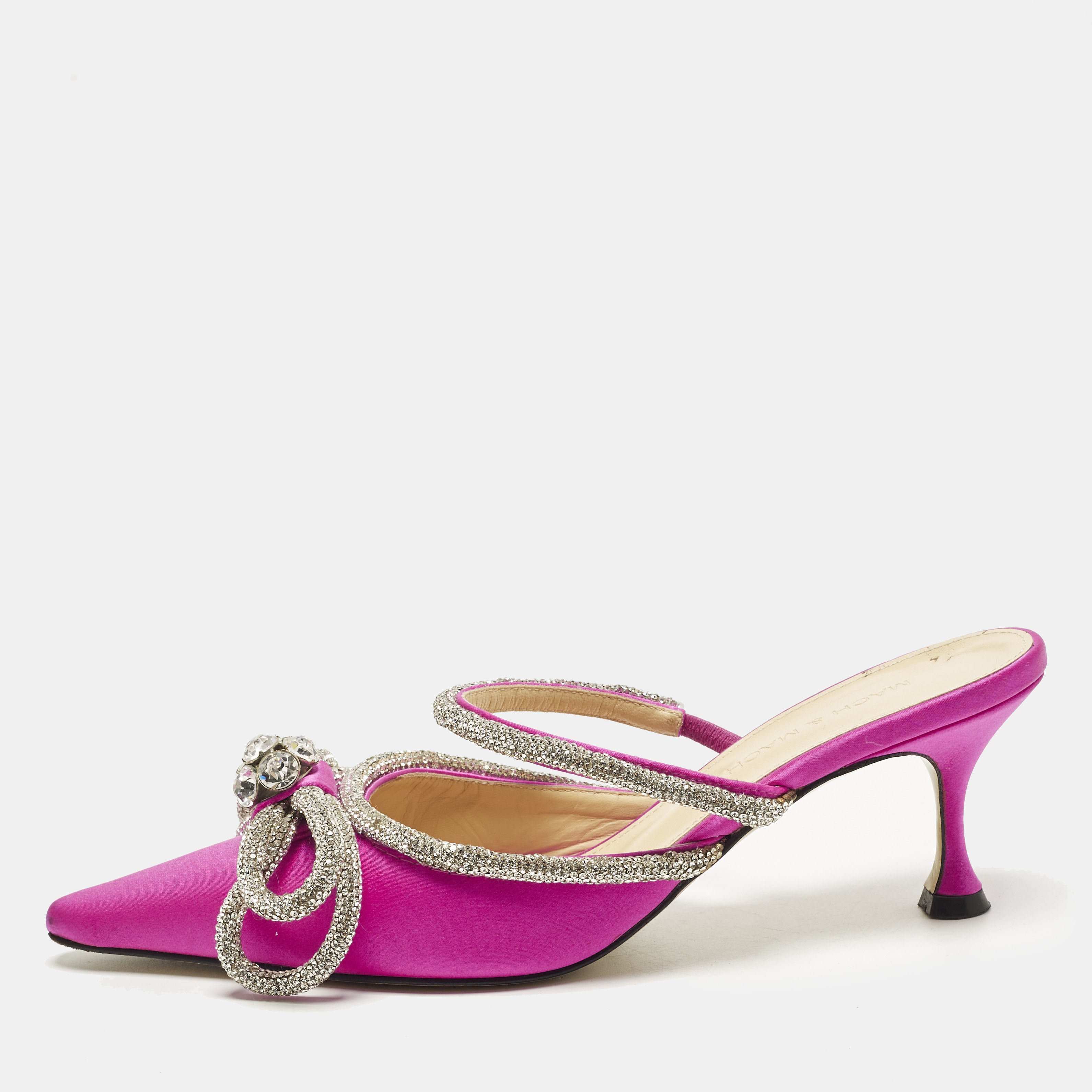 

Mach & Mach Double Bow Size  Fuchsia Pink Satin Mules