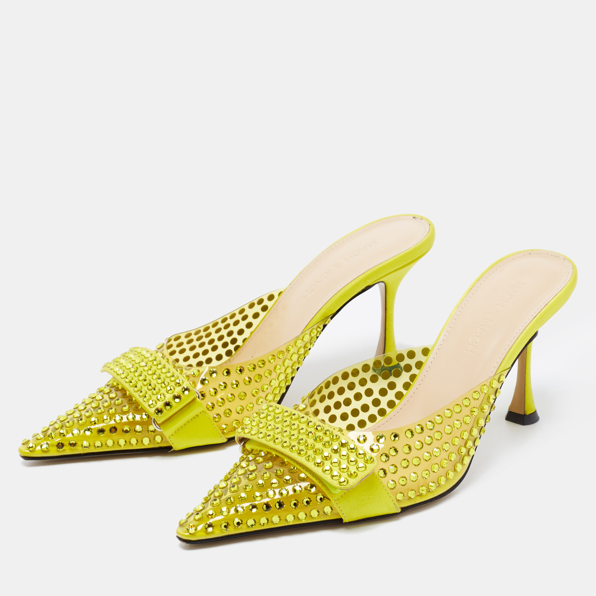 

Mach & Mach Green PVC and Satin Embellished Bella Mules Size, Yellow