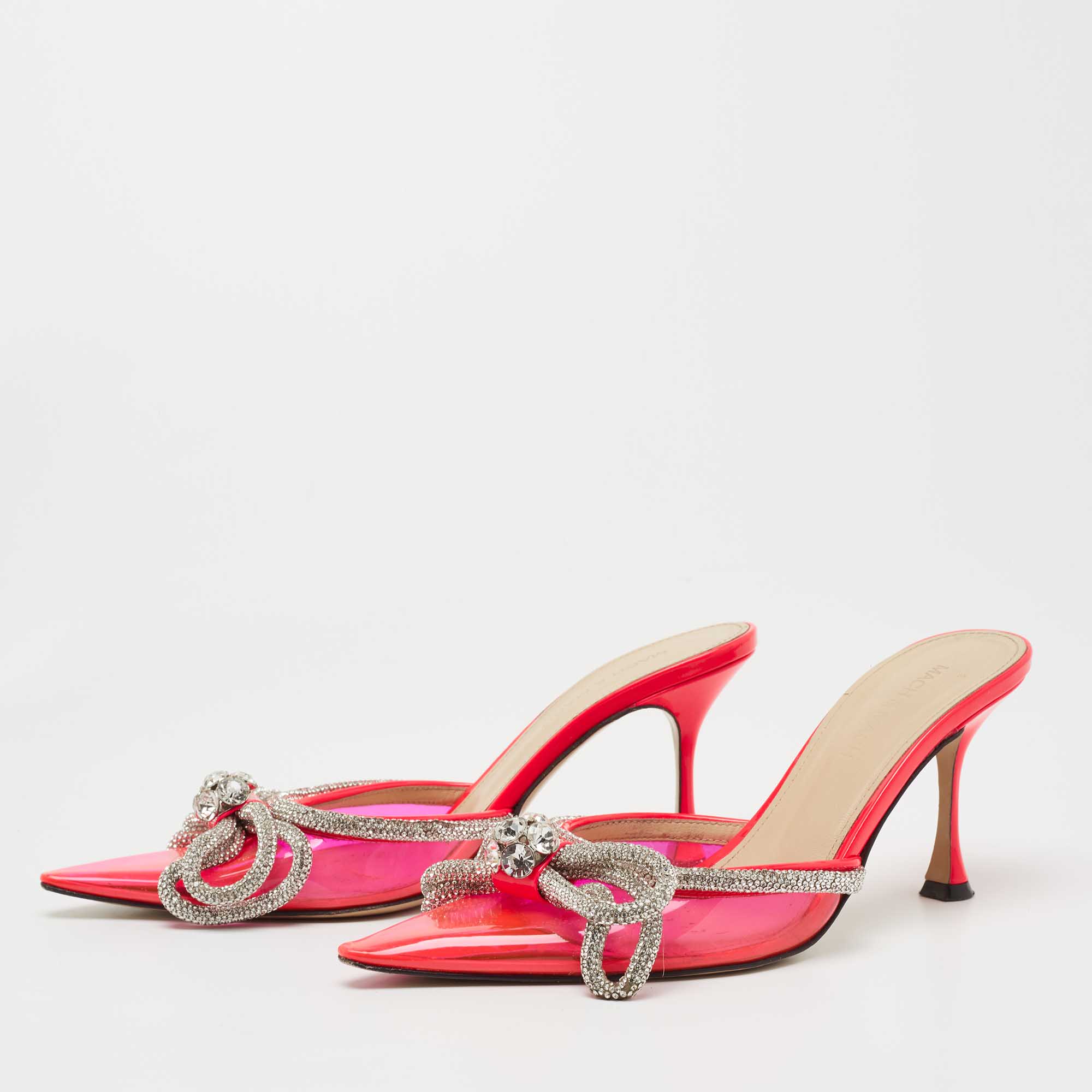 

Mach & Mach Pink PVC and Patent Leather Bow Detail Mules Size