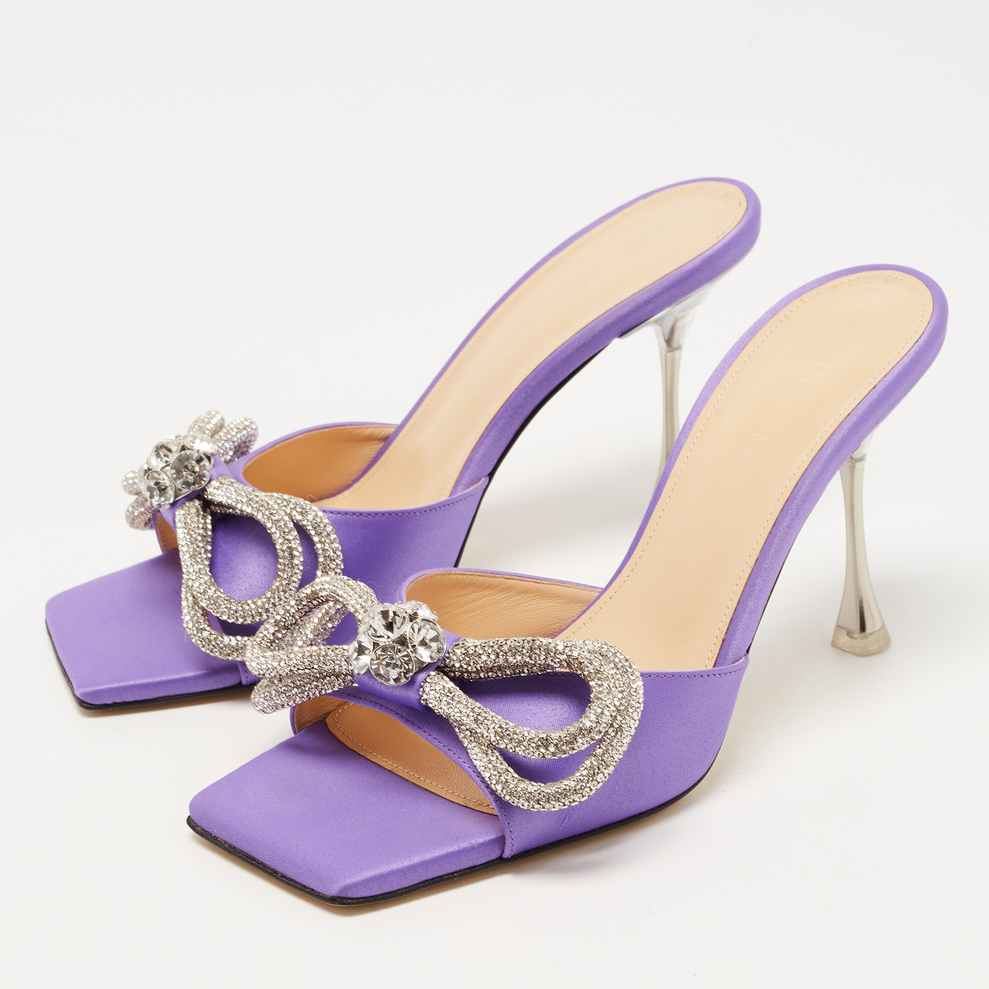 

Mach & Mach Purple Satin Double Bow Slide Sandals Size