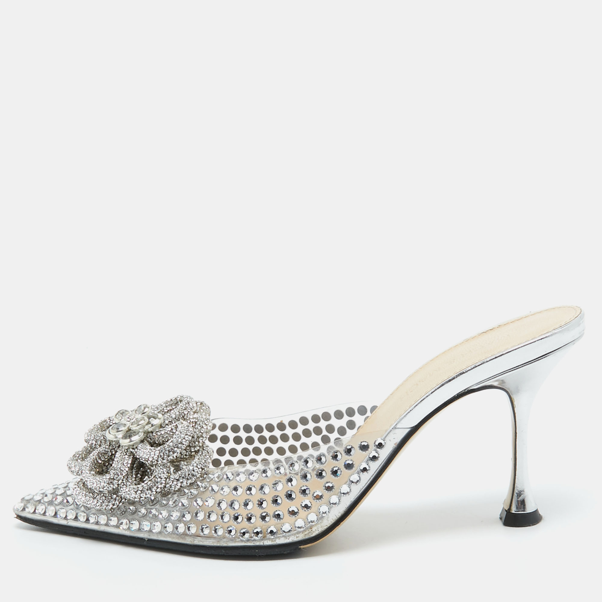 

Mach & Mach Transparent PVC Crystal Embellished Carrie Mules Size