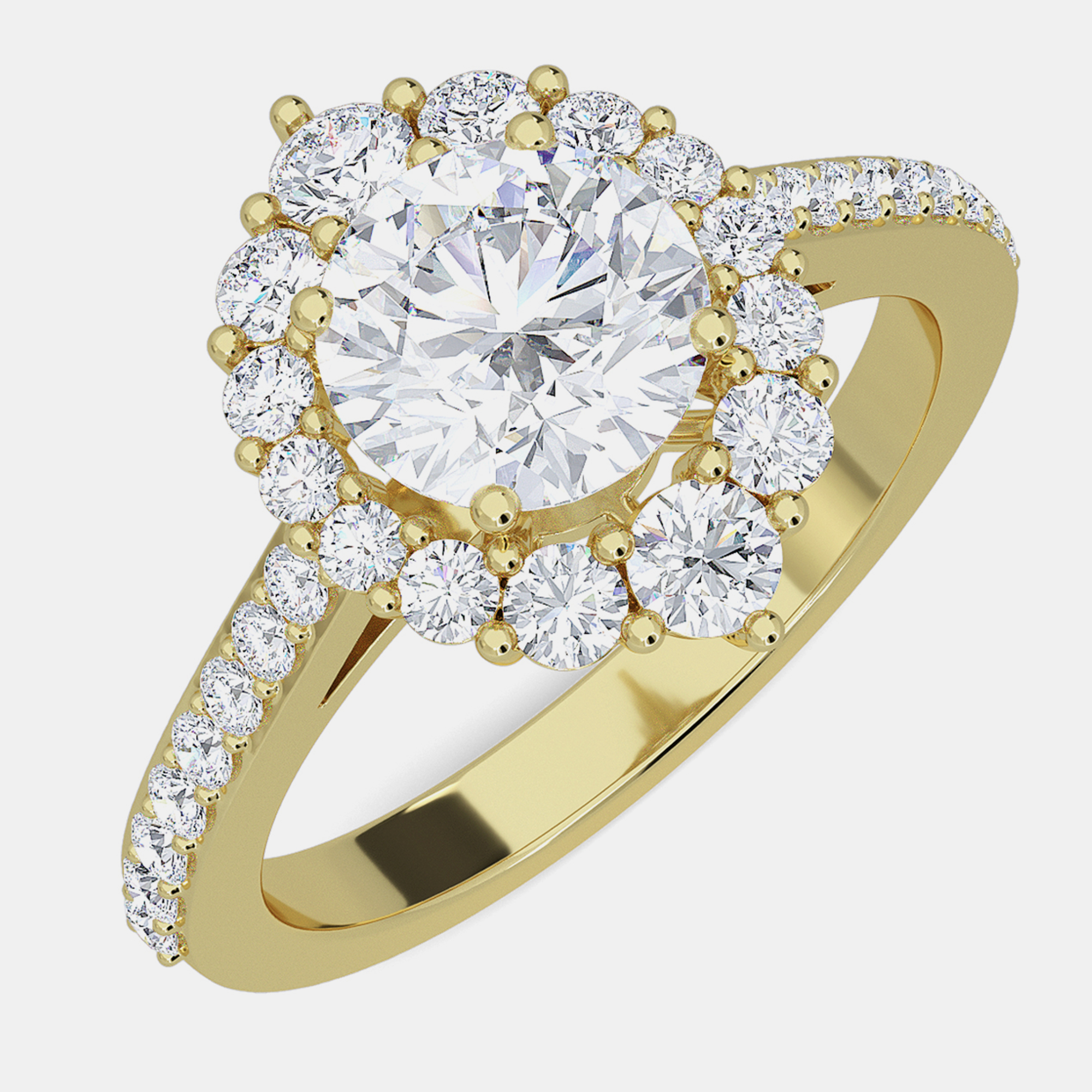 

14K Gold Lab Grown Diamonds Halo Bridal Ring (2Ctw Rd 1.25Ct) EU 48