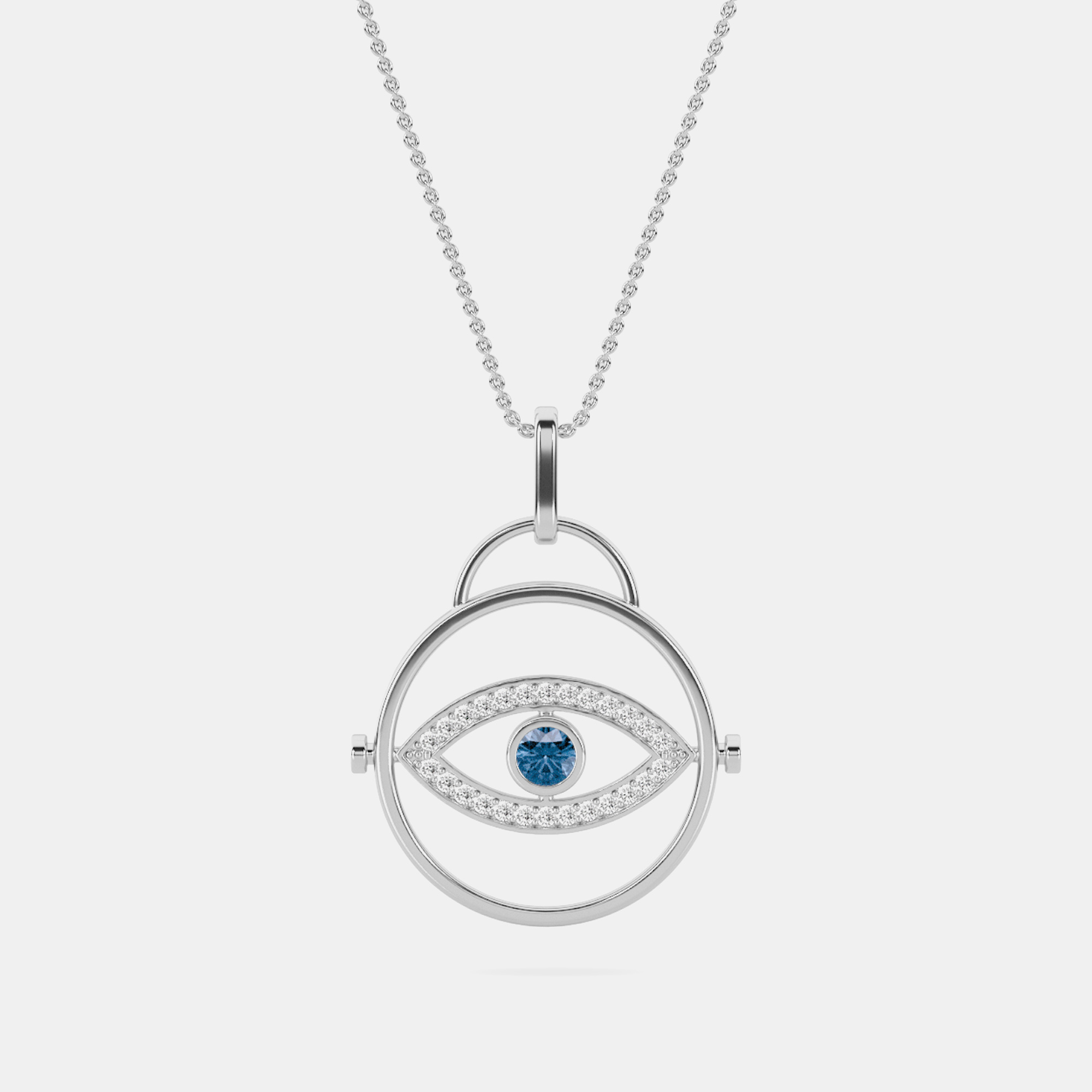 

14K Blue Lab Grown Diamond Center Evil Eye 18" Pendant With Chain (0.50 Ctw)