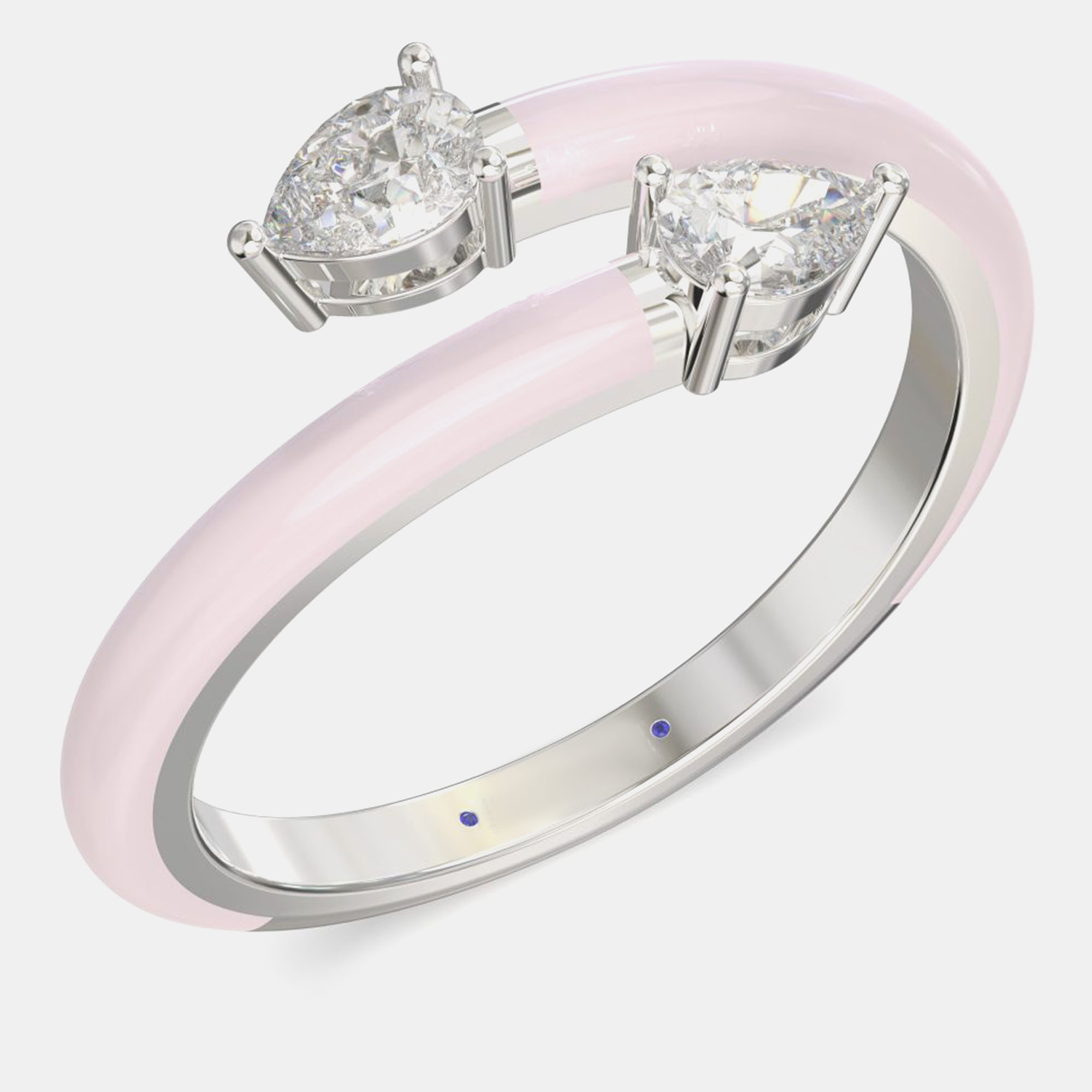 

Light Pink Ceramic Pear Shaped Classic Bypass Style Sterling Silver Lab Grown Diamond Ring US 7