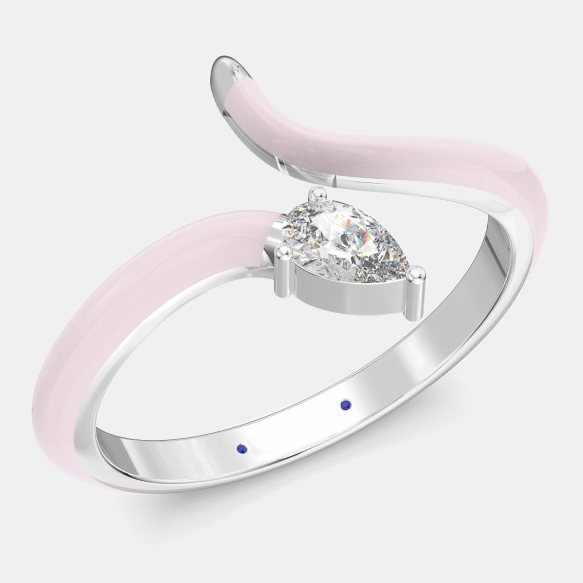 

Light Pink Ceramic Pear Shaped Contemporary Bypass Sterling Silver Lab Grown Diamond Ring US 7