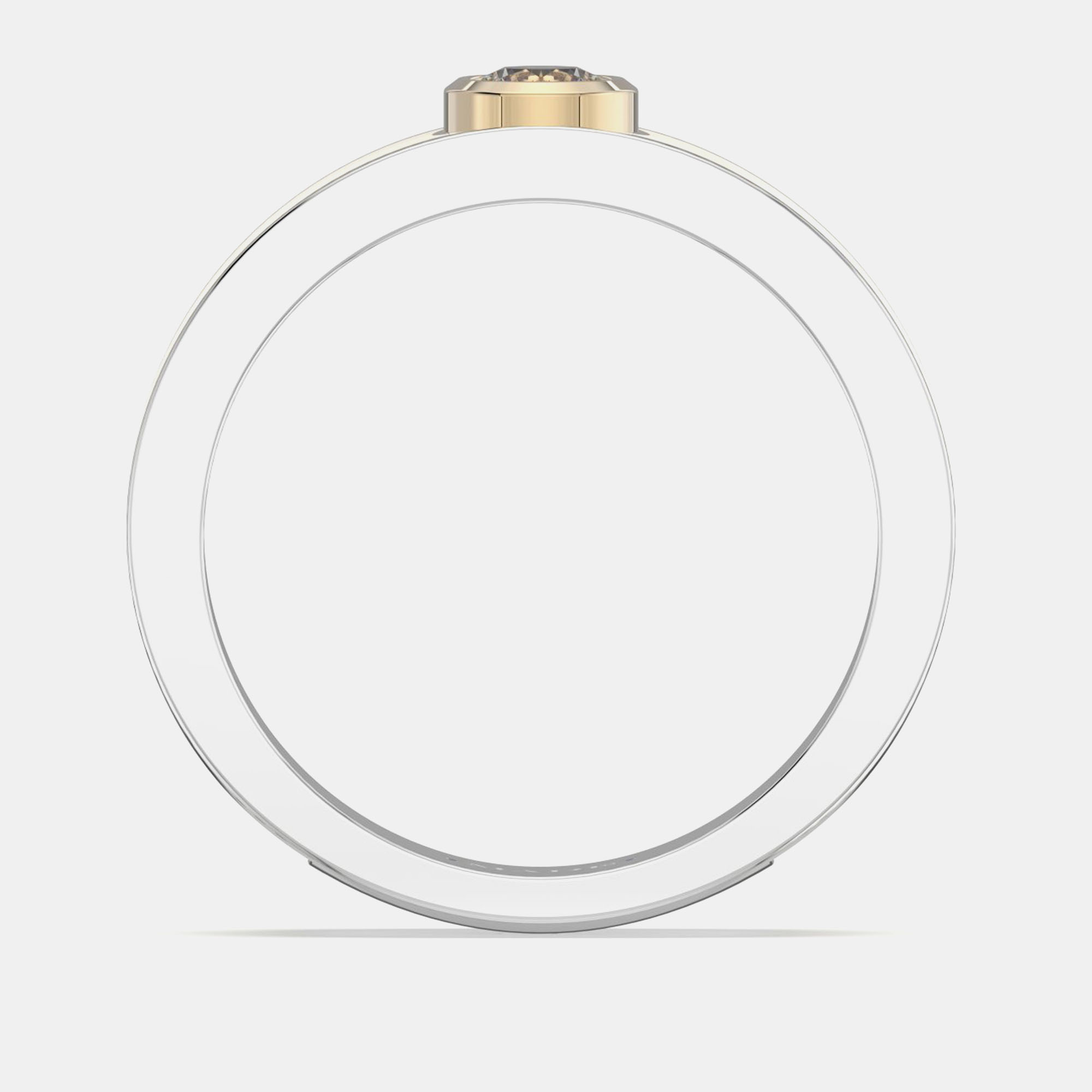 14K Yellow Gold Classic Pearl White Ceramic Round Sterling Silver Lab Grown Diamond Bezel Set Band US 7 