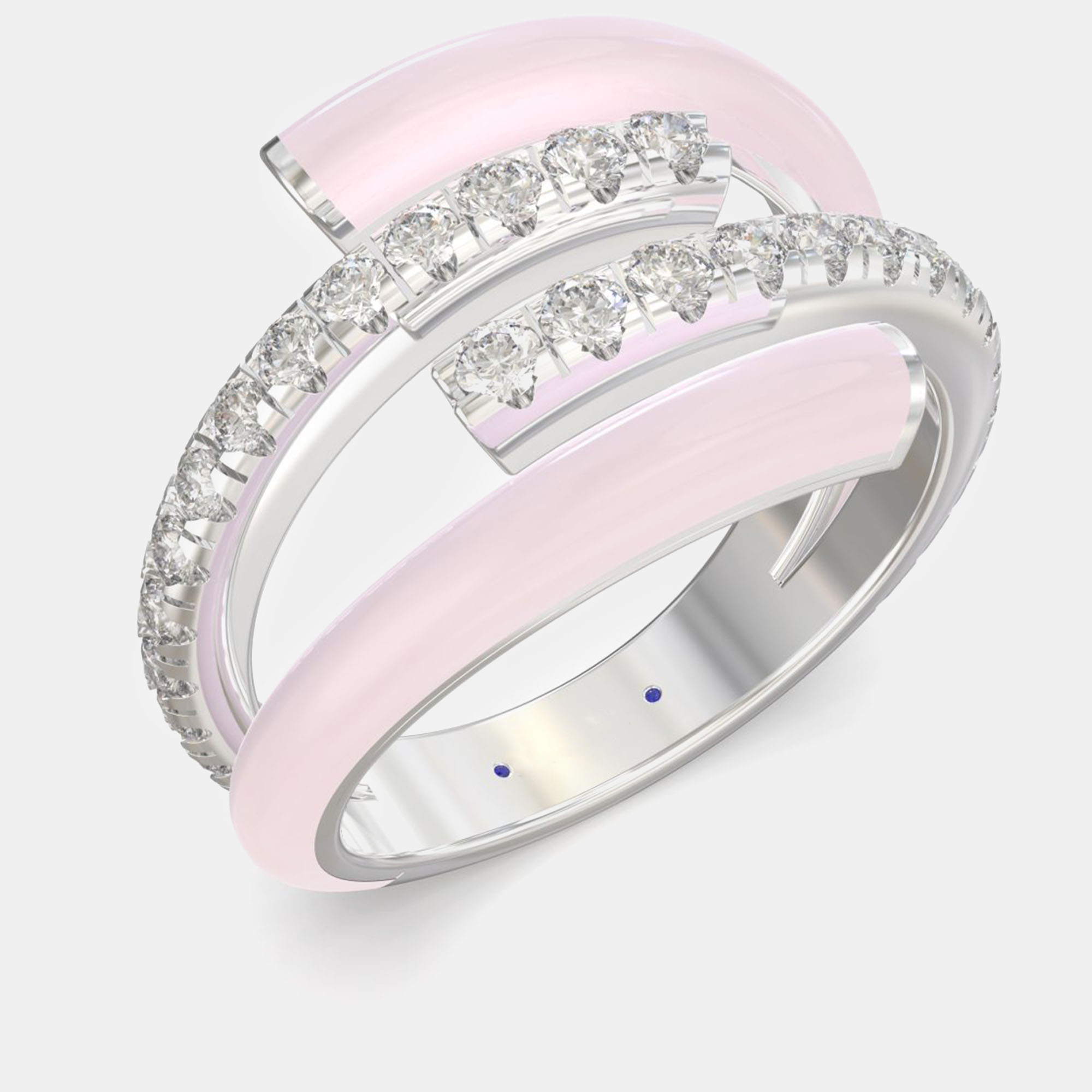 

Light Pink Ceramic Sterling Silver Lab Grown Diamond Double Bypass Two Row Accented Ring US 7