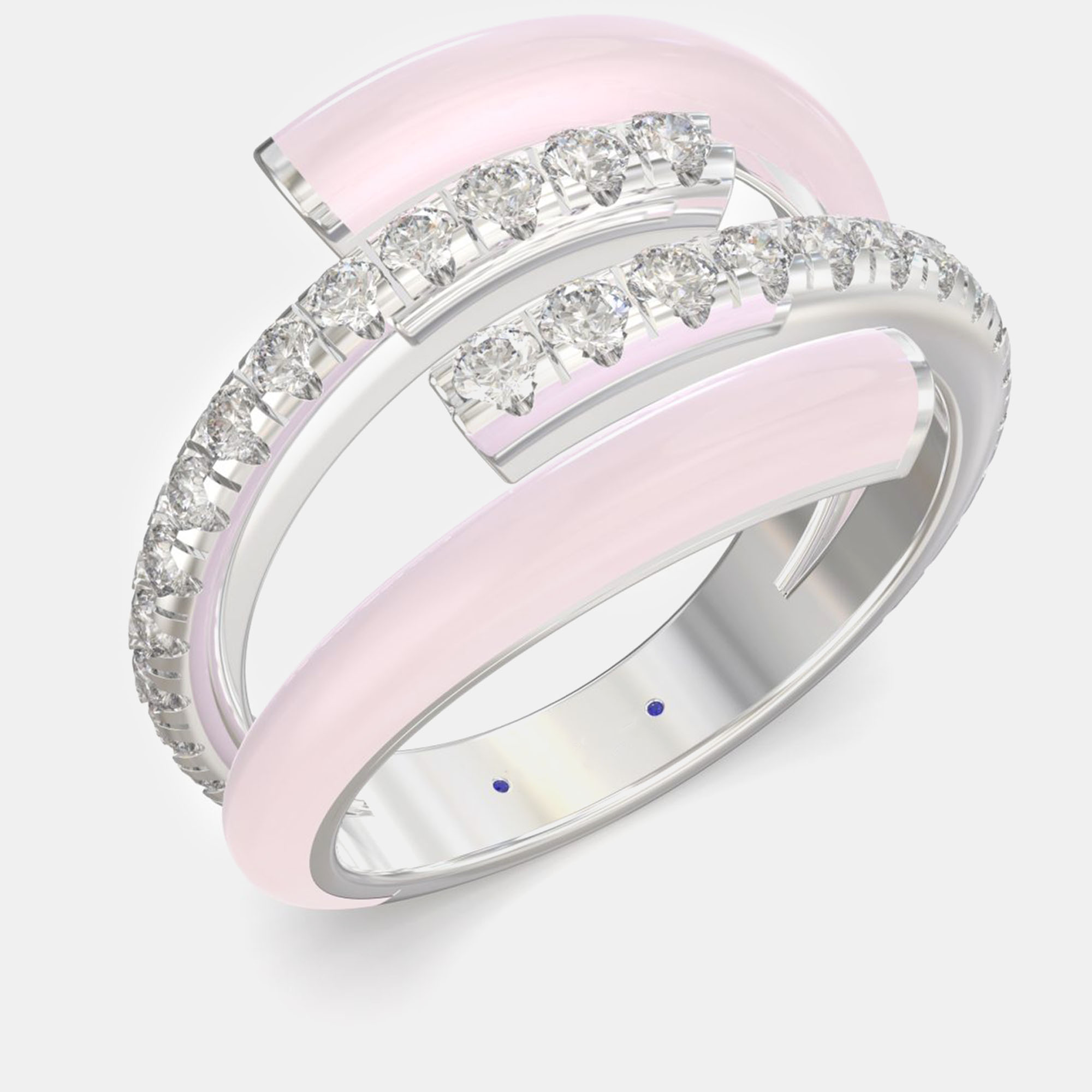 

Light Pink Ceramic Sterling Silver Lab Grown Diamond Bypass Single Row Accented Ring US 7