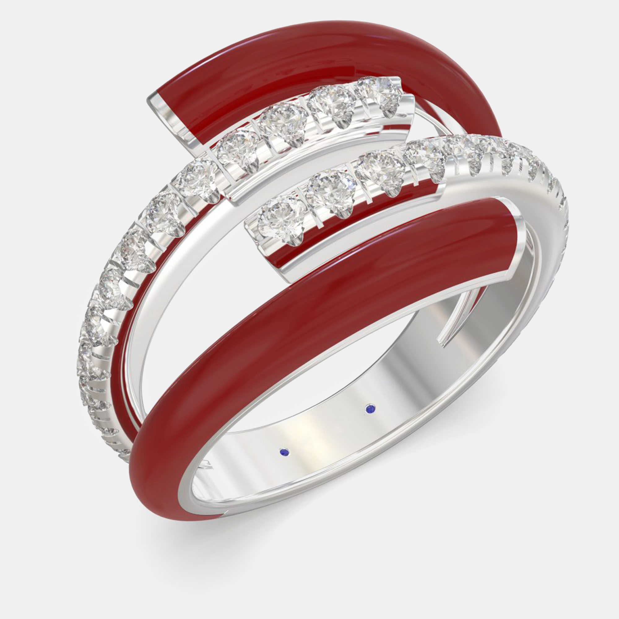 

Bright Red Ceramic Sterling Silver Lab Grown Diamond Bypass Single Row Accented Ring US 7