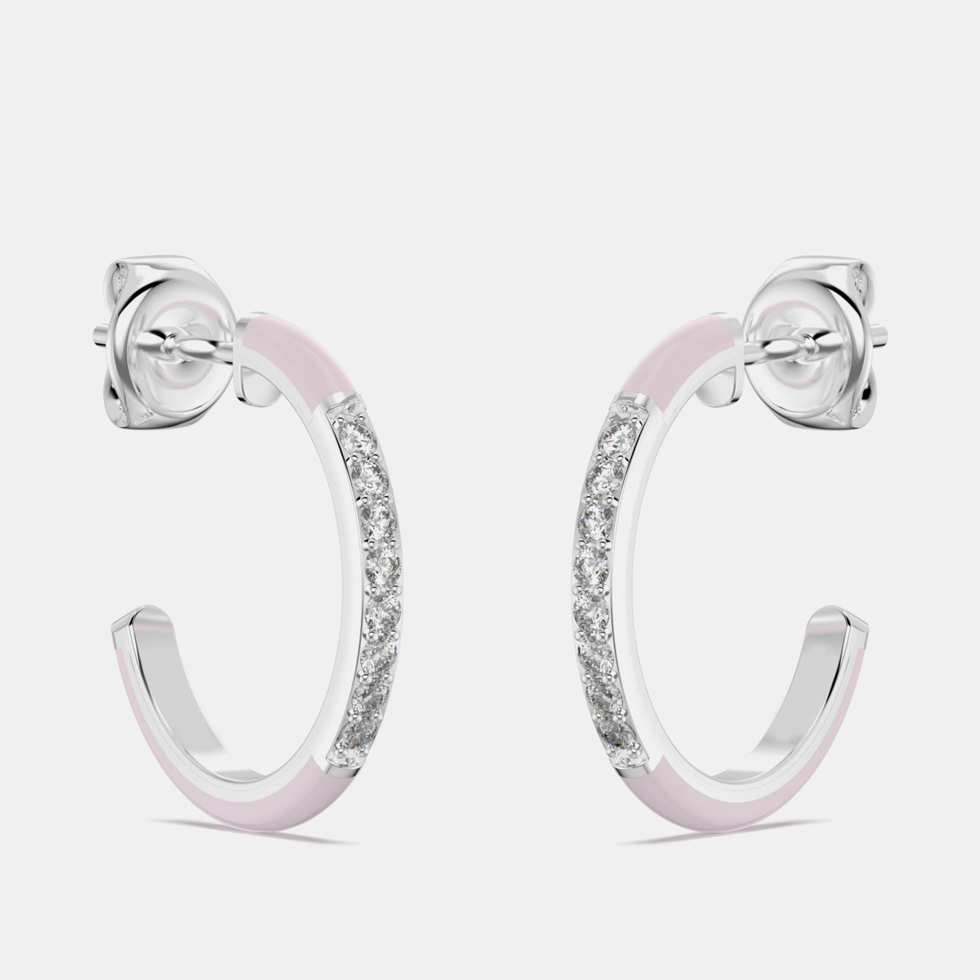 

Light Pink Ceramic Sterling Silver Lab Grown Diamonds C Hoop Earrings