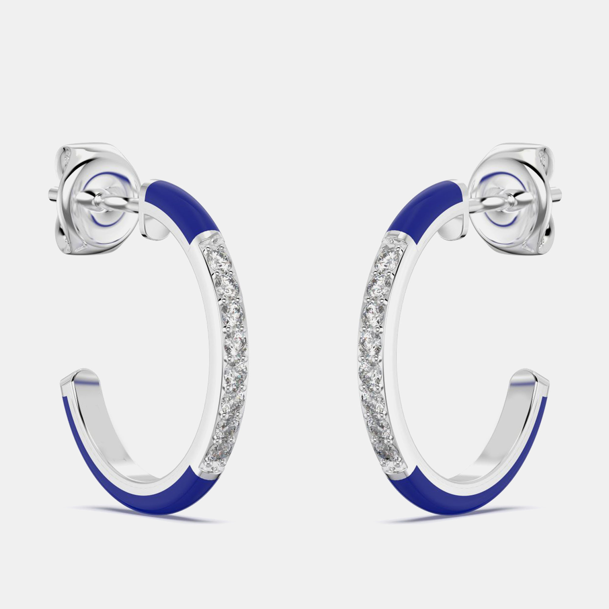 

Dark Blue Ceramic Sterling Silver Lab Grown Diamonds C Hoop Earrings