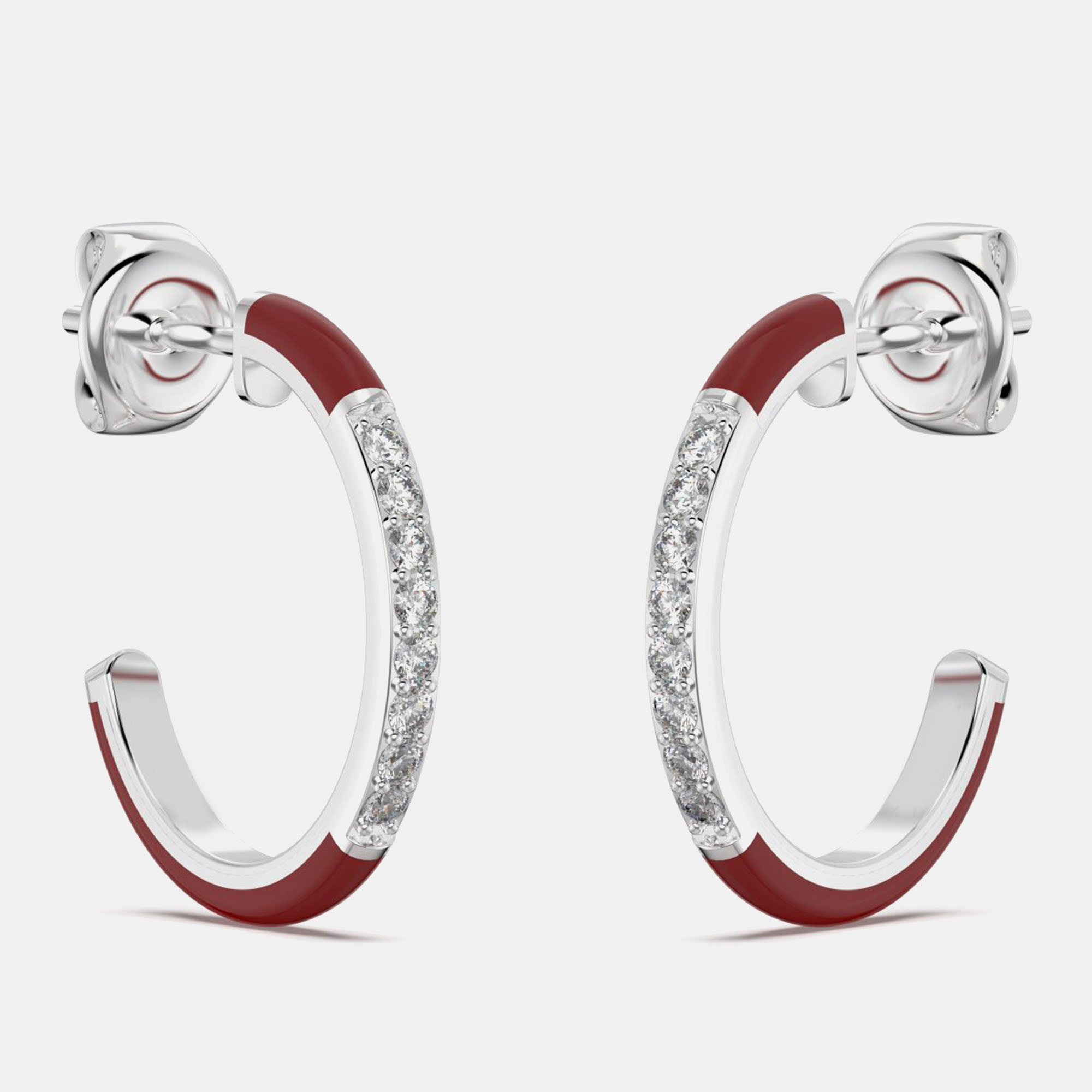 

Bright Red ceramic Sterling Silver Lab Grown Diamonds C Hoop Earrings