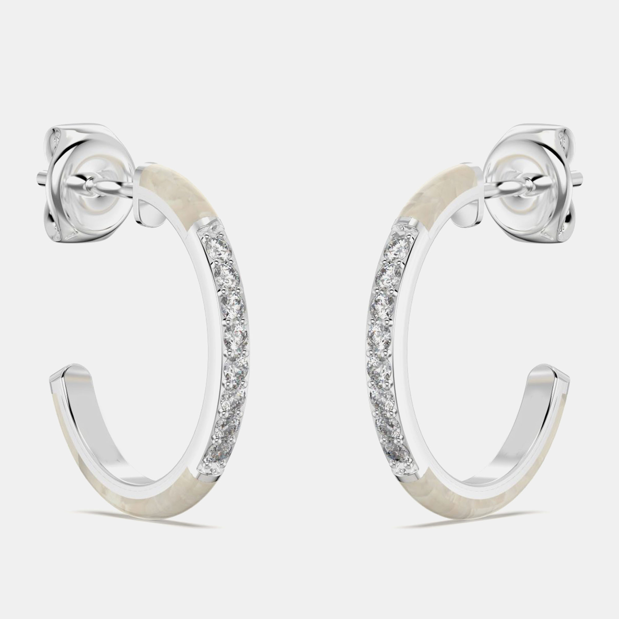 

Pearl White ceramic Sterling Silver Lab Grown DIamonds C Hoop Earrings