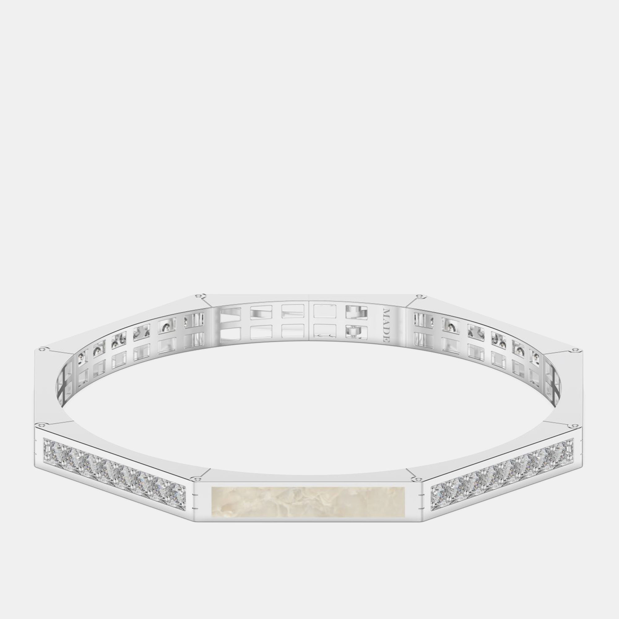 Pre-owned Made By Man Silver & Ceramic Octagon Shaped Alternating Hinged Bangle