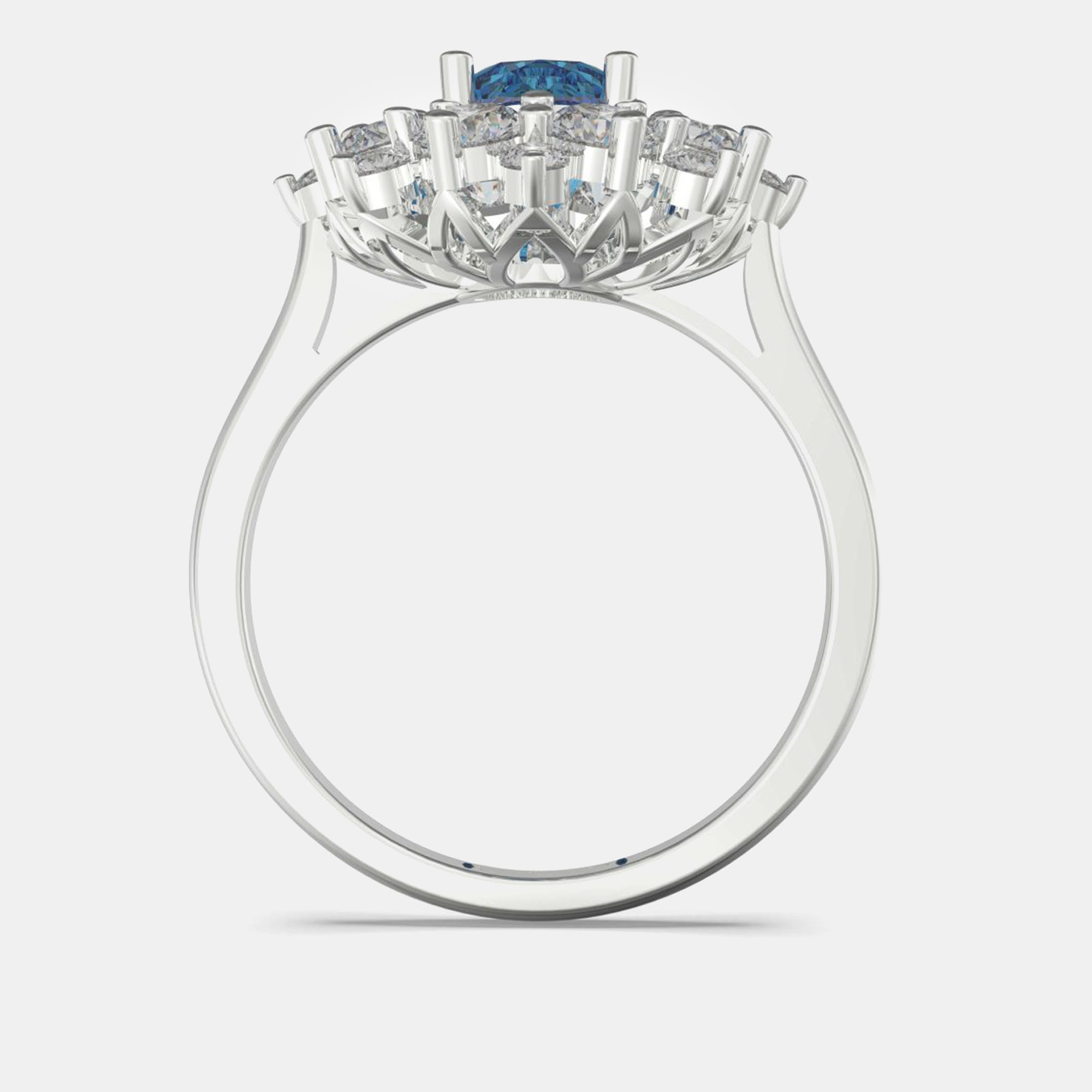 925 Sterling Silver Flower Color & Lab Grown Diamond Ring US 7 