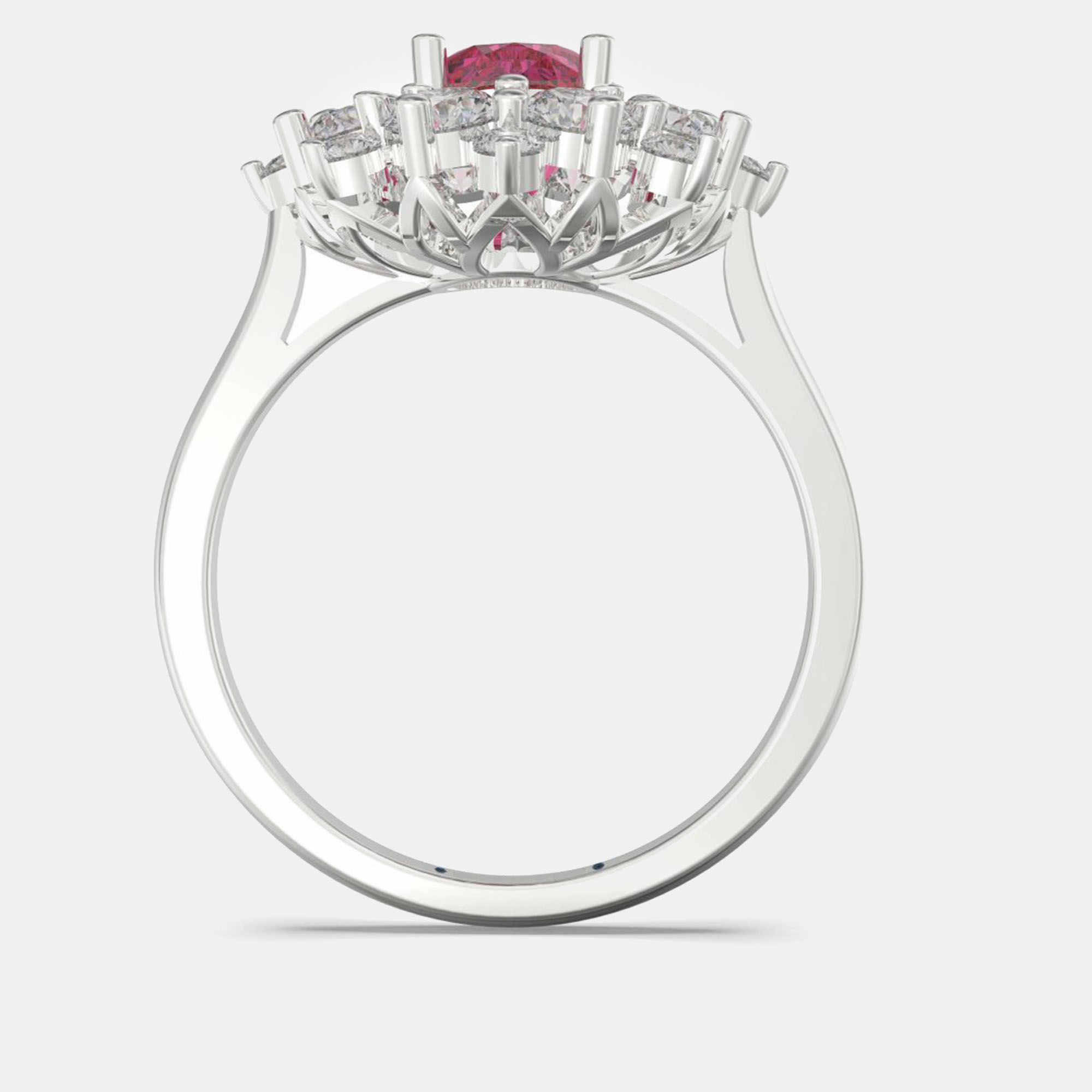 925 Sterling Silver Flower Color & Lab Grown Diamond Ring US 7 