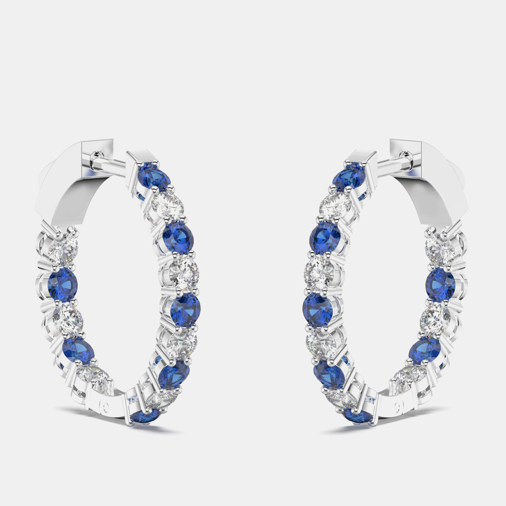 

925 Sterling Silver Hoop Color & Lab Grown Diamond Earrings