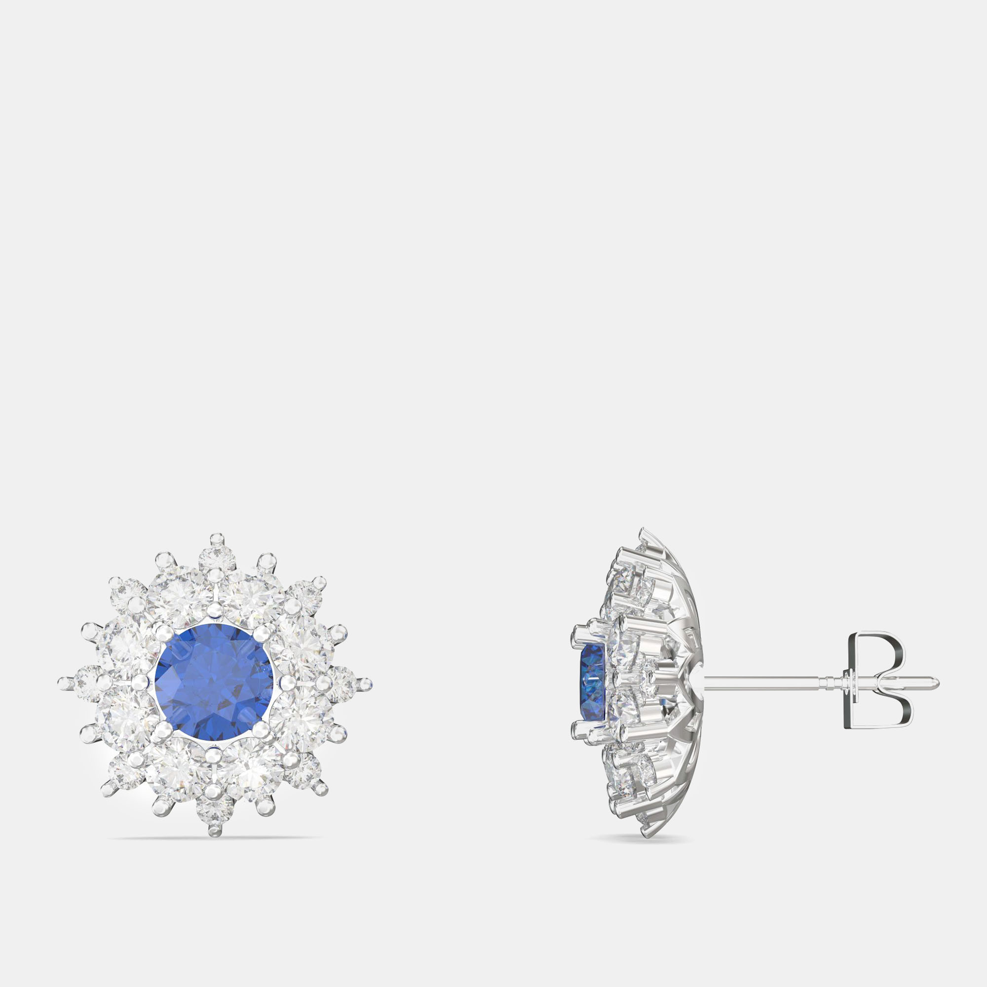 925 Sterling Silver Flower Color & Lab Grown Diamond Stud Earrings 