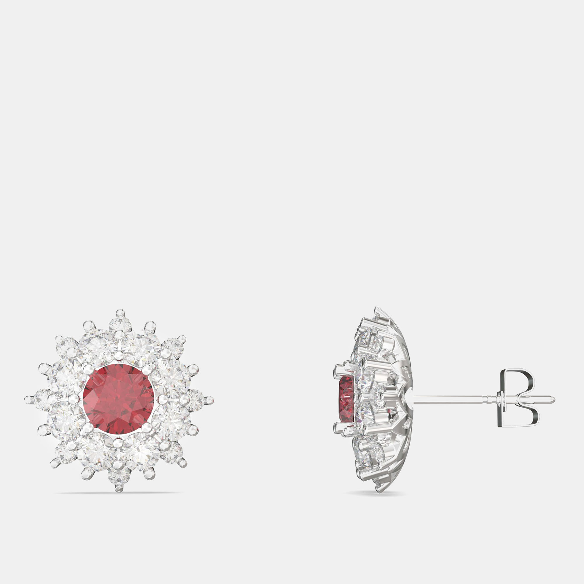925 Sterling Silver Flower Color & Lab Grown Diamond Stud Earrings 