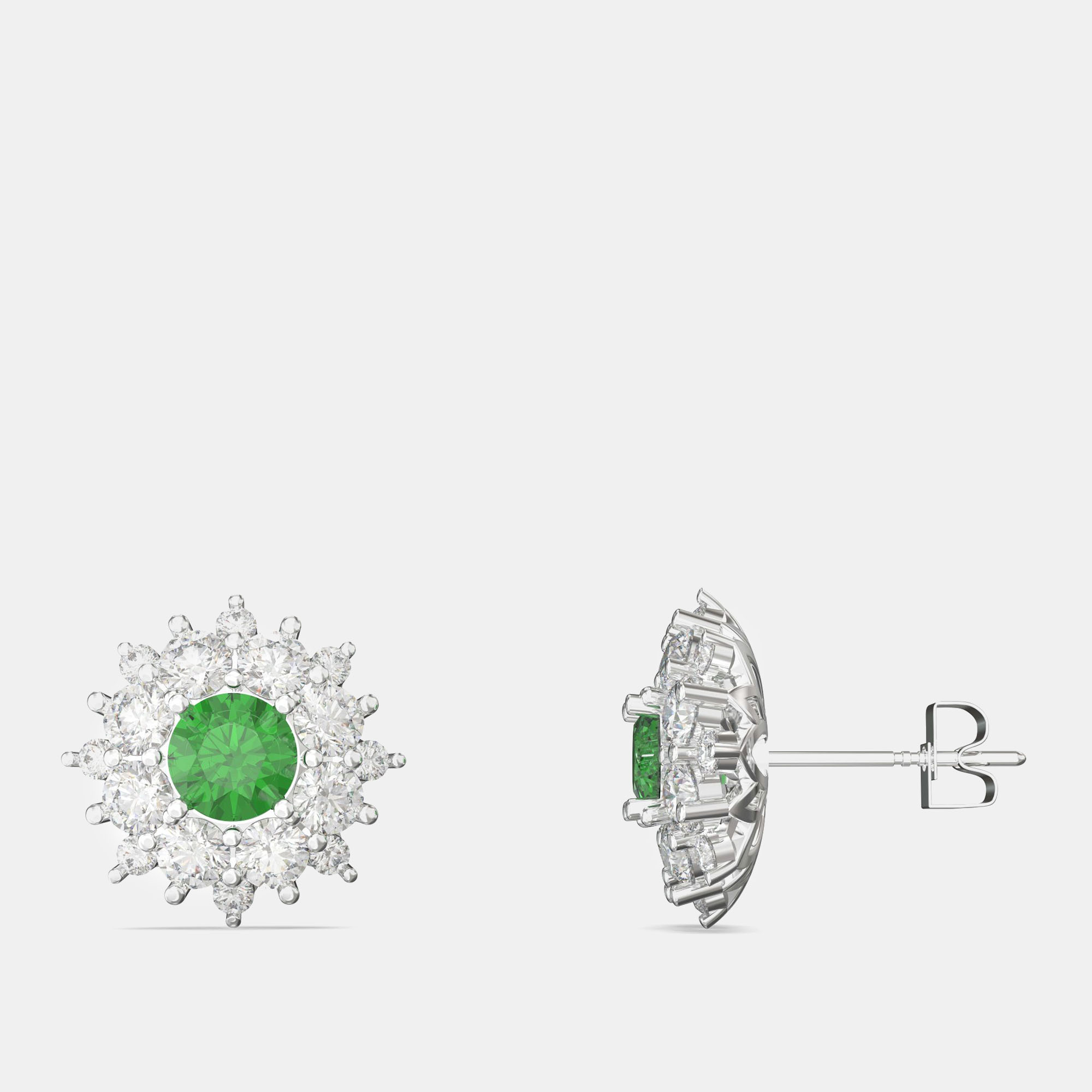 925 Sterling Silver Flower Color & Lab Grown Diamond Stud Earrings 