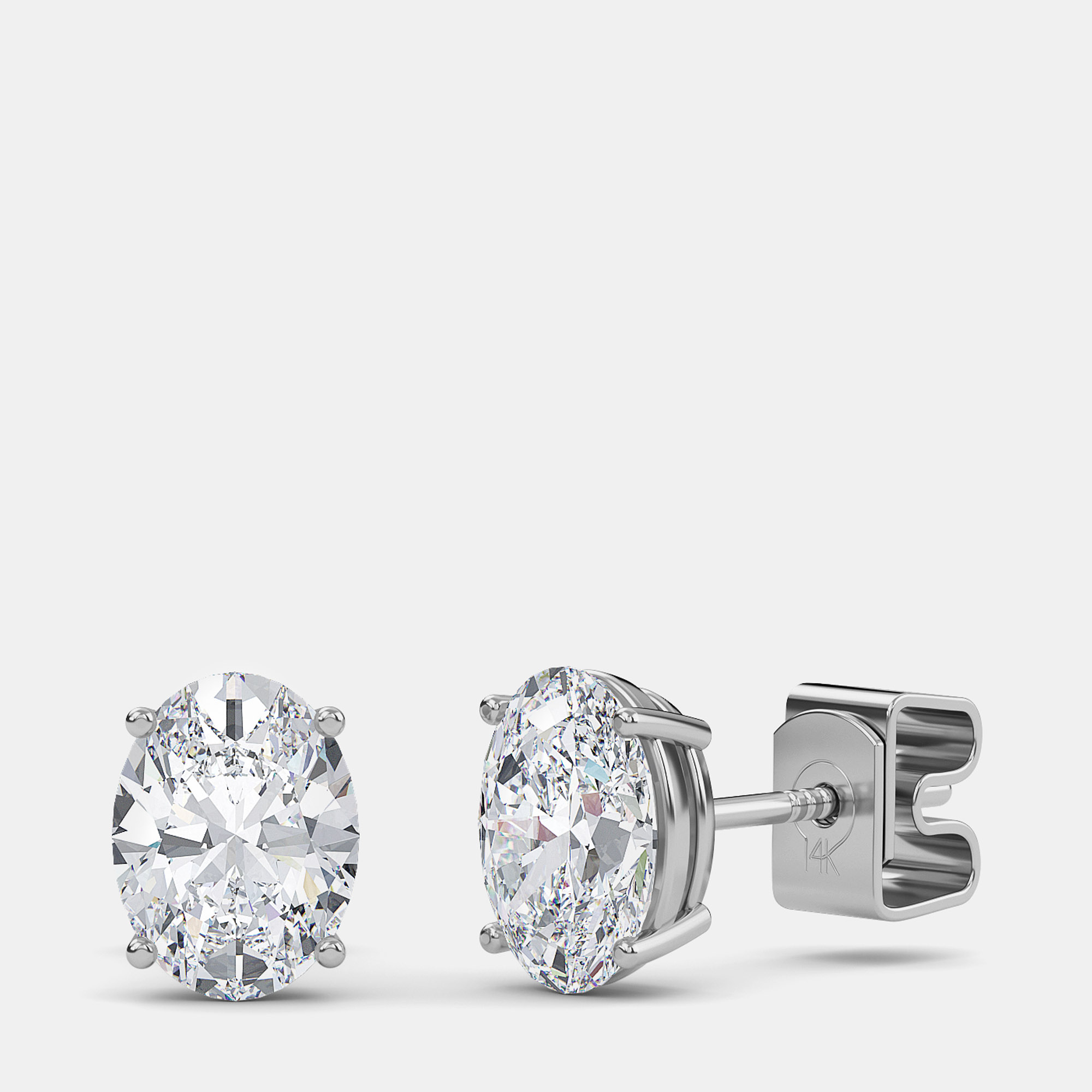 Pre-owned Made By Man 14k Oval Solitaire Earrings (2 Ctw)