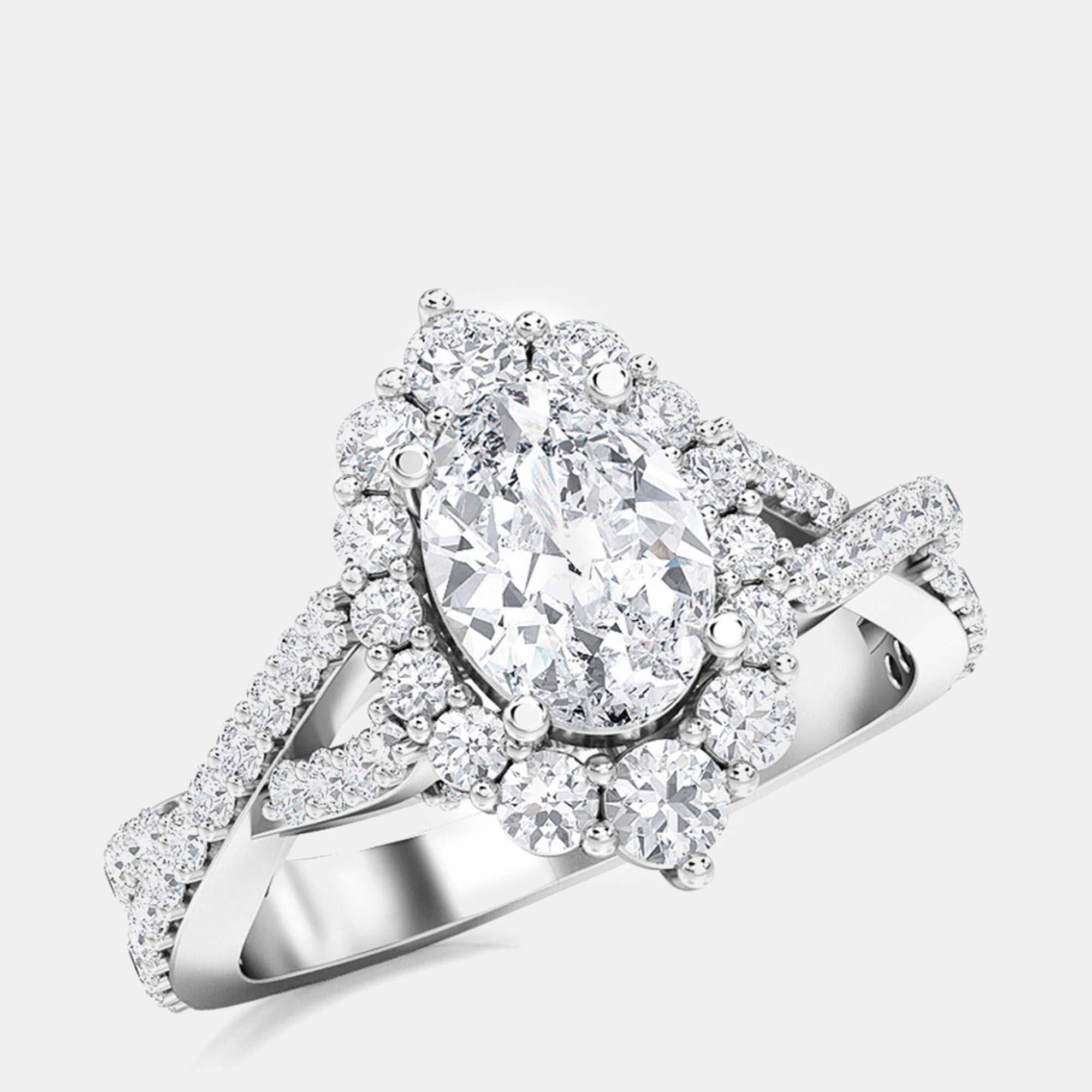 Pre-owned Made By Man 14k Double Twist Oval Halo Ring (2 Ctw) Us 7
