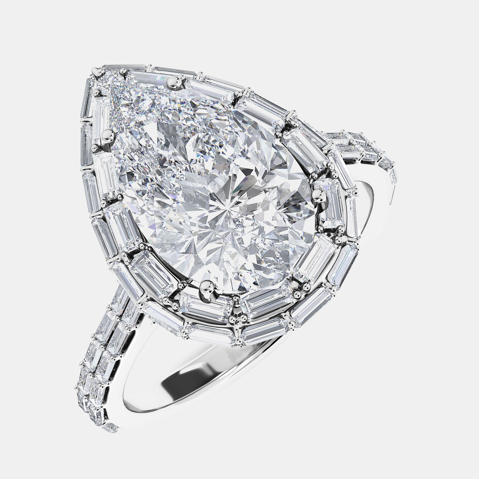 Pre-owned Made By Man Baguettes On Halo And Shank Bridal Ring (3.0 Ctw) Us 7