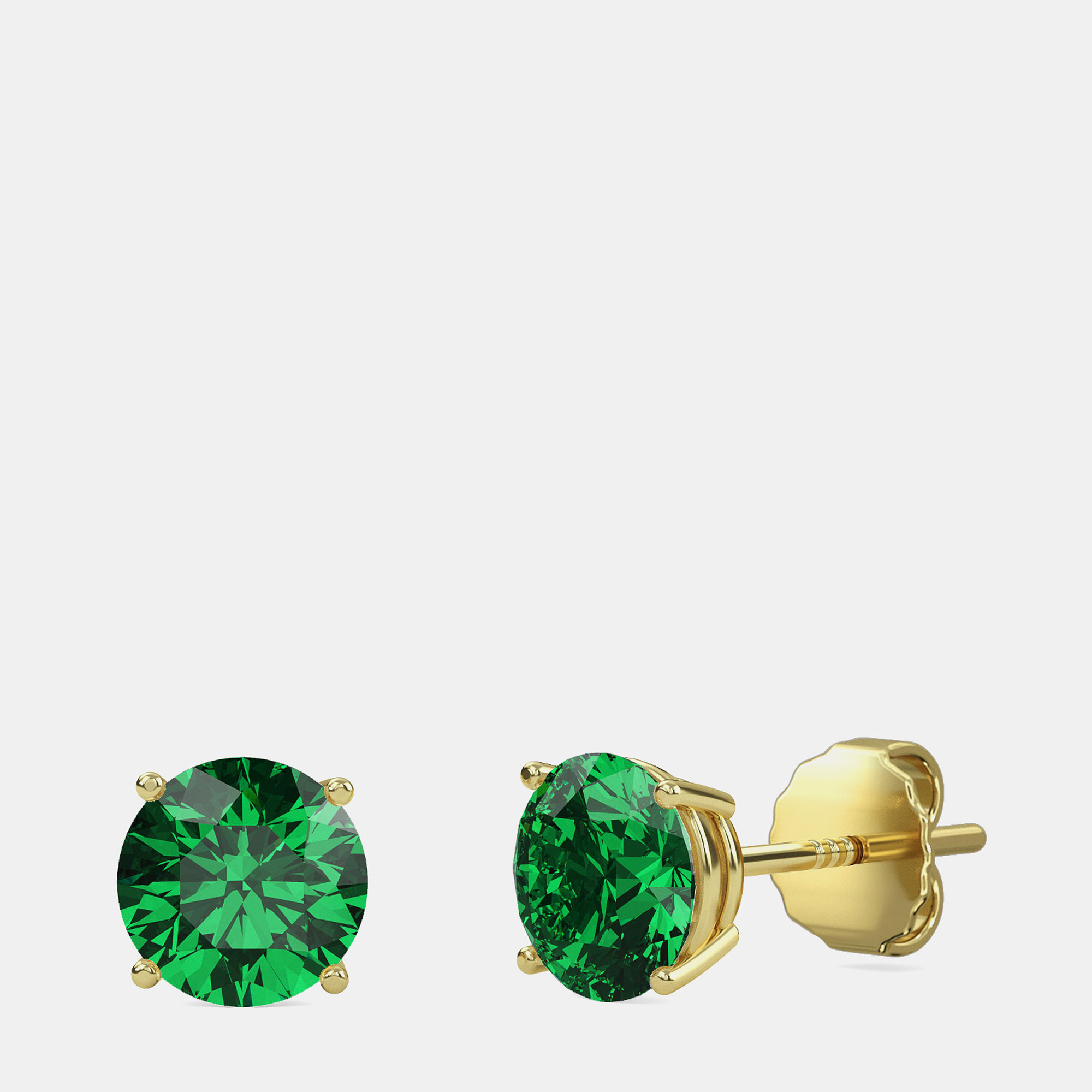 

10K Yellow Gold Round Lab Created Emerald Stone Solitaire Earring (2.00 ctw)