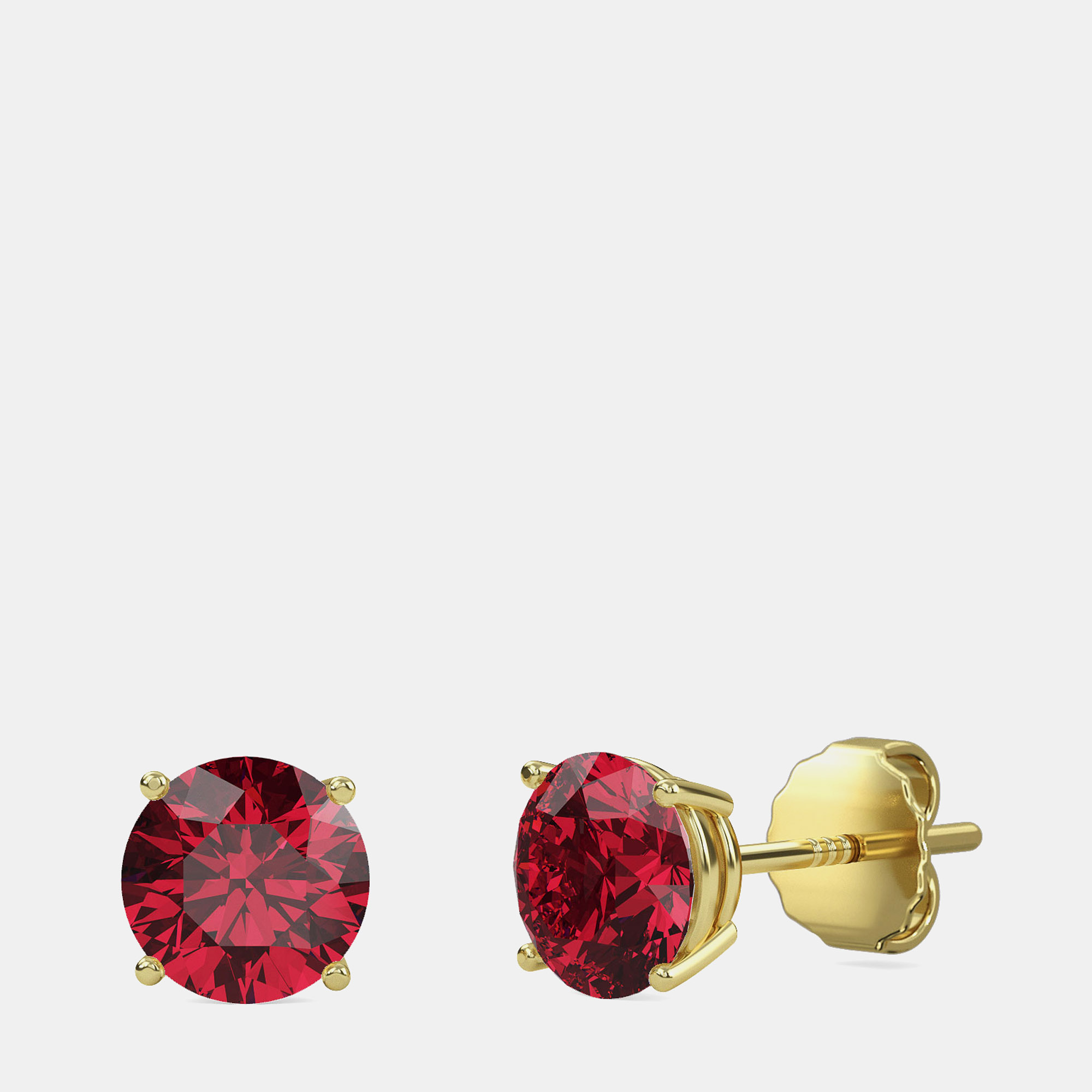 Pre-owned Made By Man 10k Yellow Gold Round Lab Created Ruby Stone Solitaire Earring (2.00 Ctw)