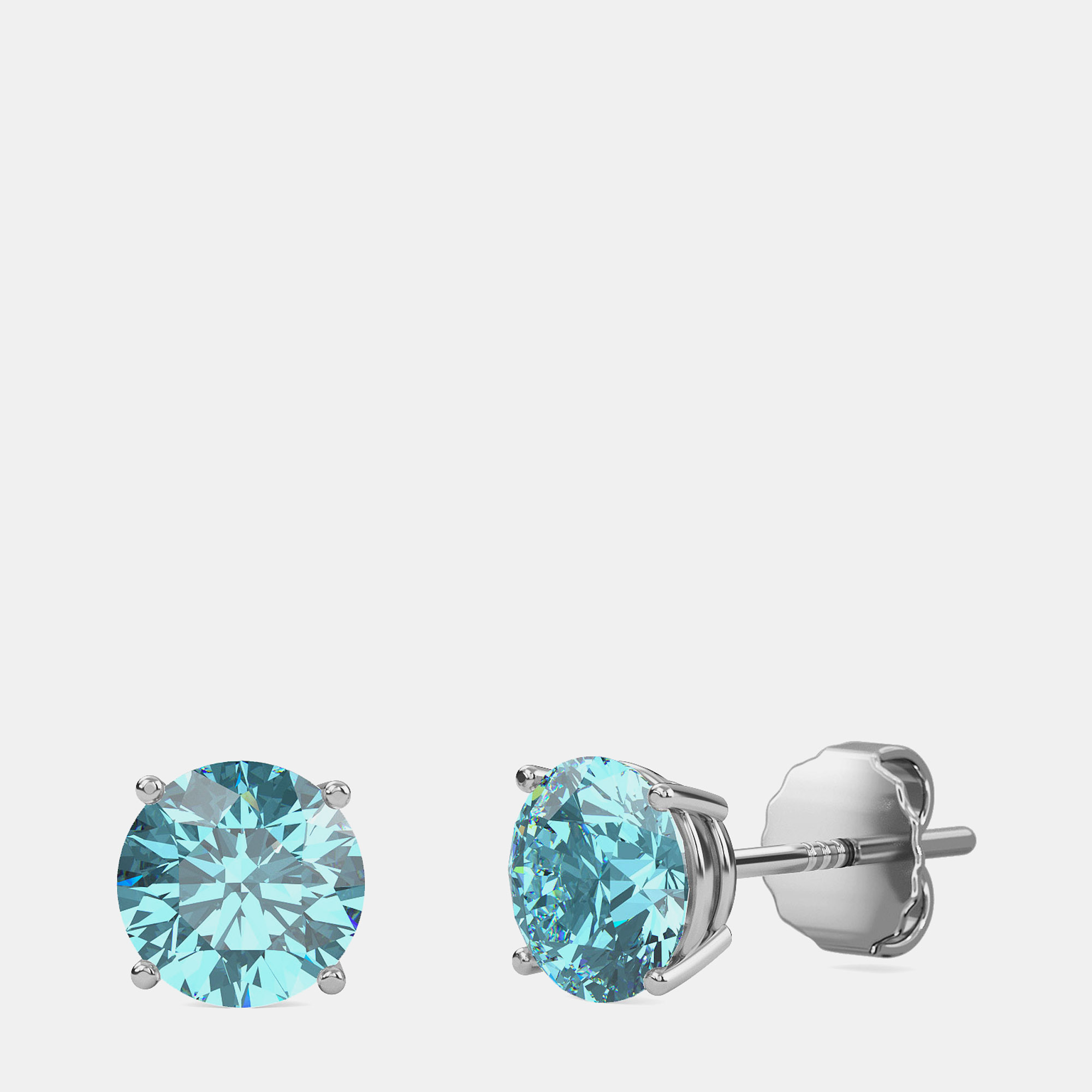 

10K White Gold Round Lab Created Aquamarine Stone Solitaire Earring (2.00 ctw)