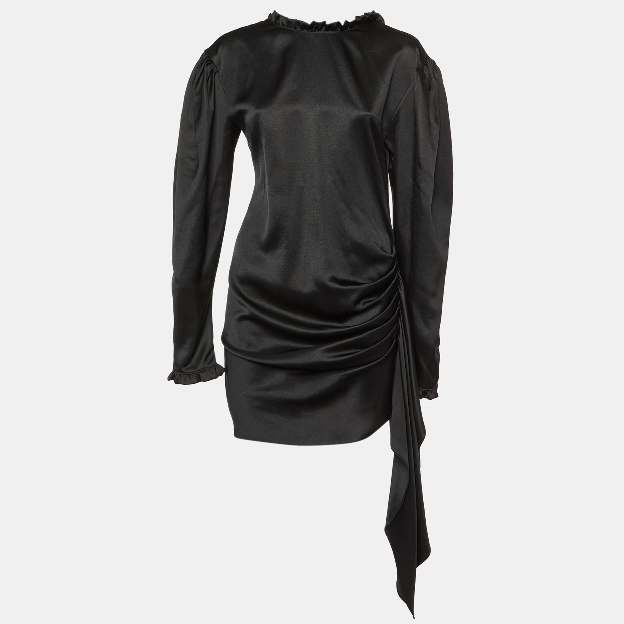 

Magda Butrym Black Silk & Wool Draped Mini Dress S