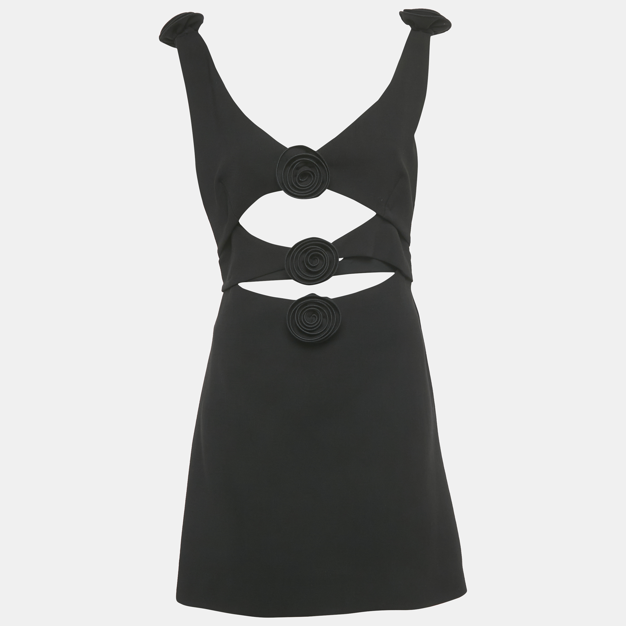 Pre-owned Magda Butrym Black Flower Applique Wool Cut -out Mini Dress L