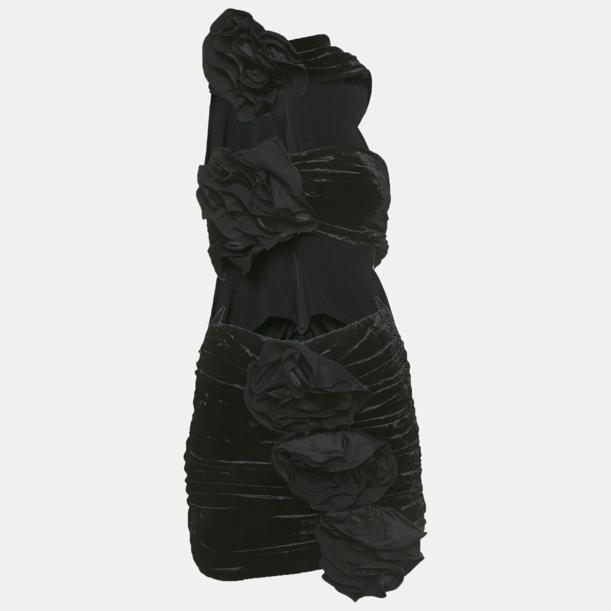Pre-owned Magda Butrym Black Stretch Velvet Ruche Cut-out Mini Dress S