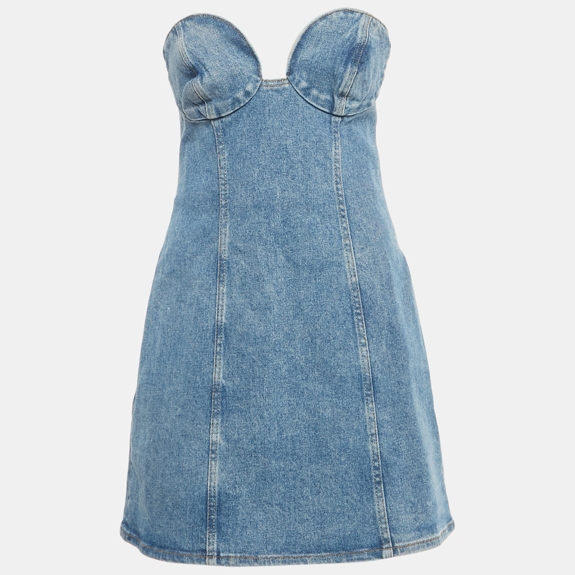 Pre-owned Magda Butrym Blue Denim Strapless Mini Dress S