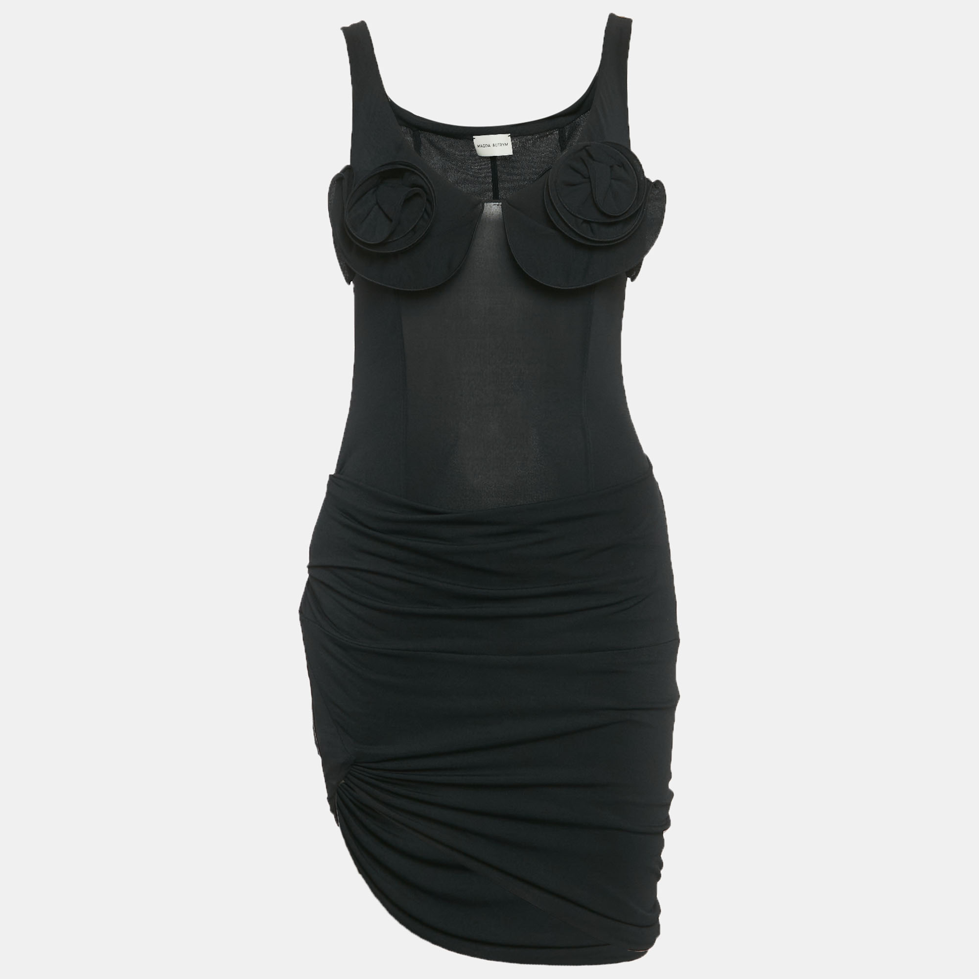 

Magda Butrym Black Stretch Jersey Rose Applique Mini Dress S