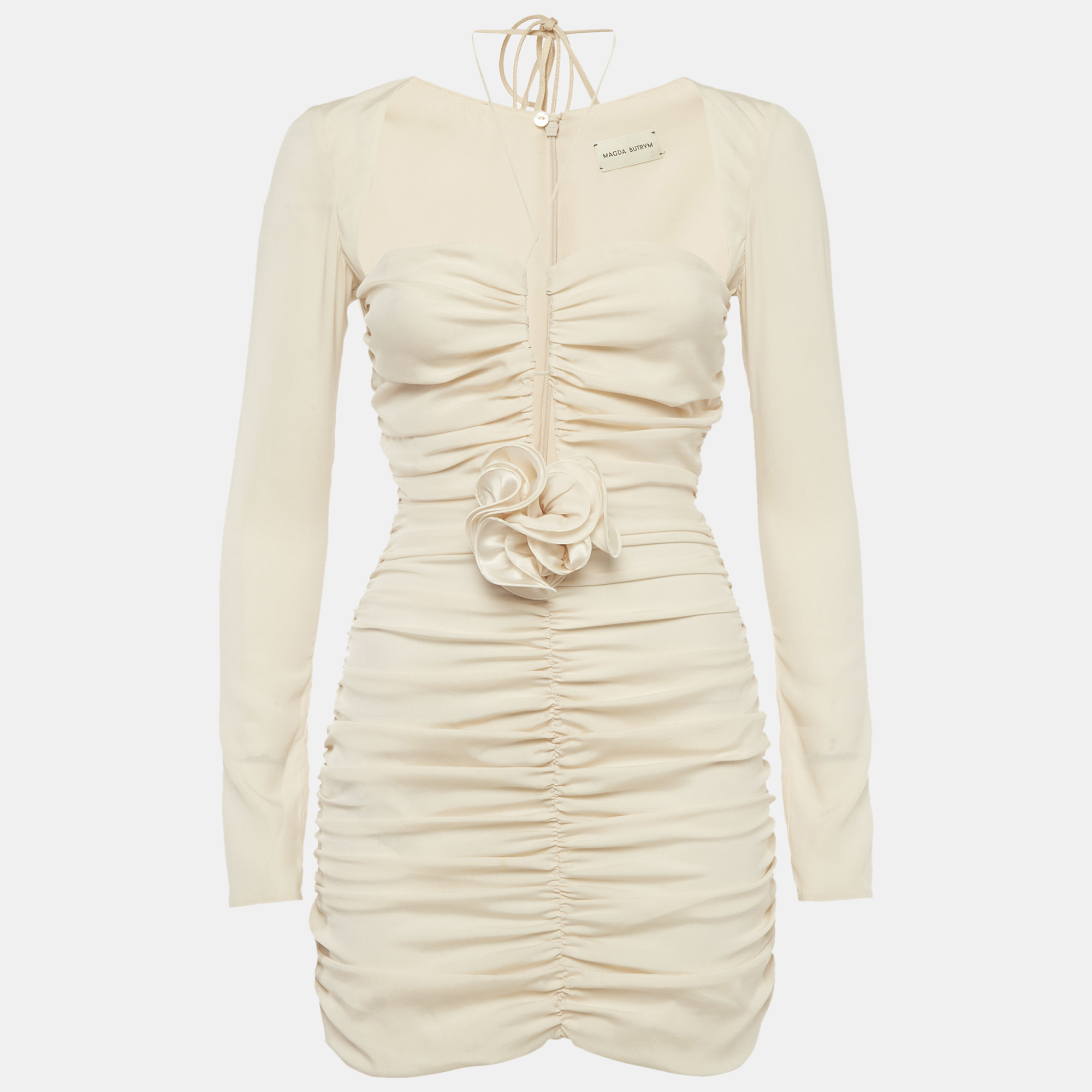 

Magda Butrym Beige Silk Floral Applique Ruche Mini Dress S